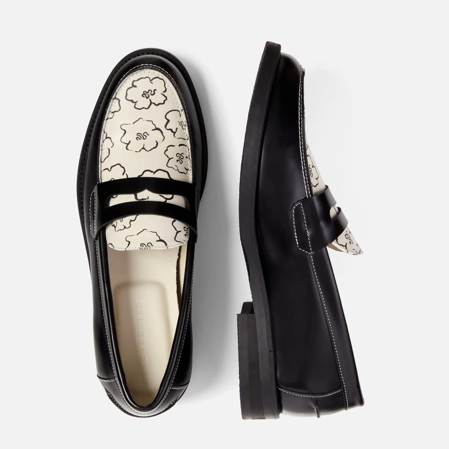 Queen Touch Wilde Black Sketch Floral Penny Loafer - Men's