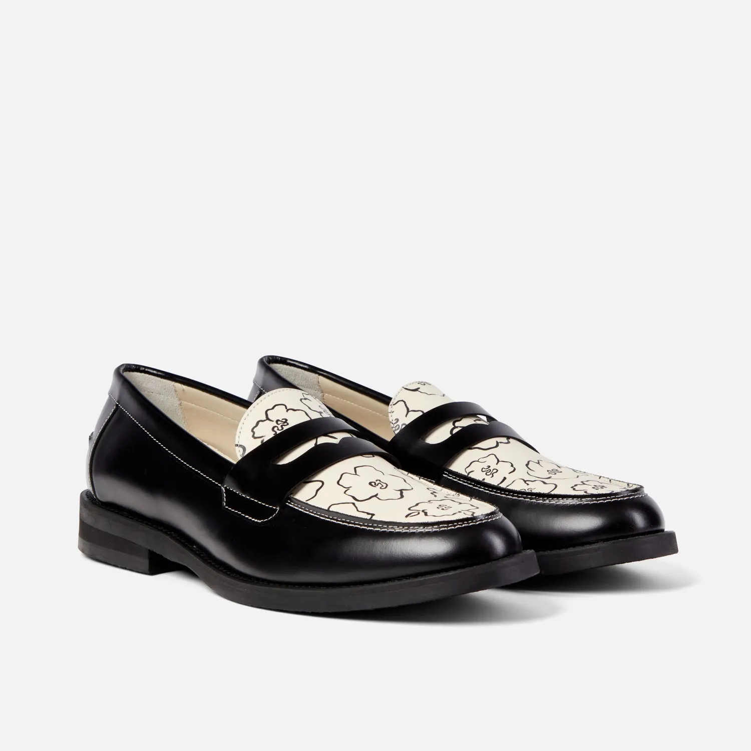 Wardrobe Base Wind Block Wilde Black Sketch Floral Penny Loafer - Men's