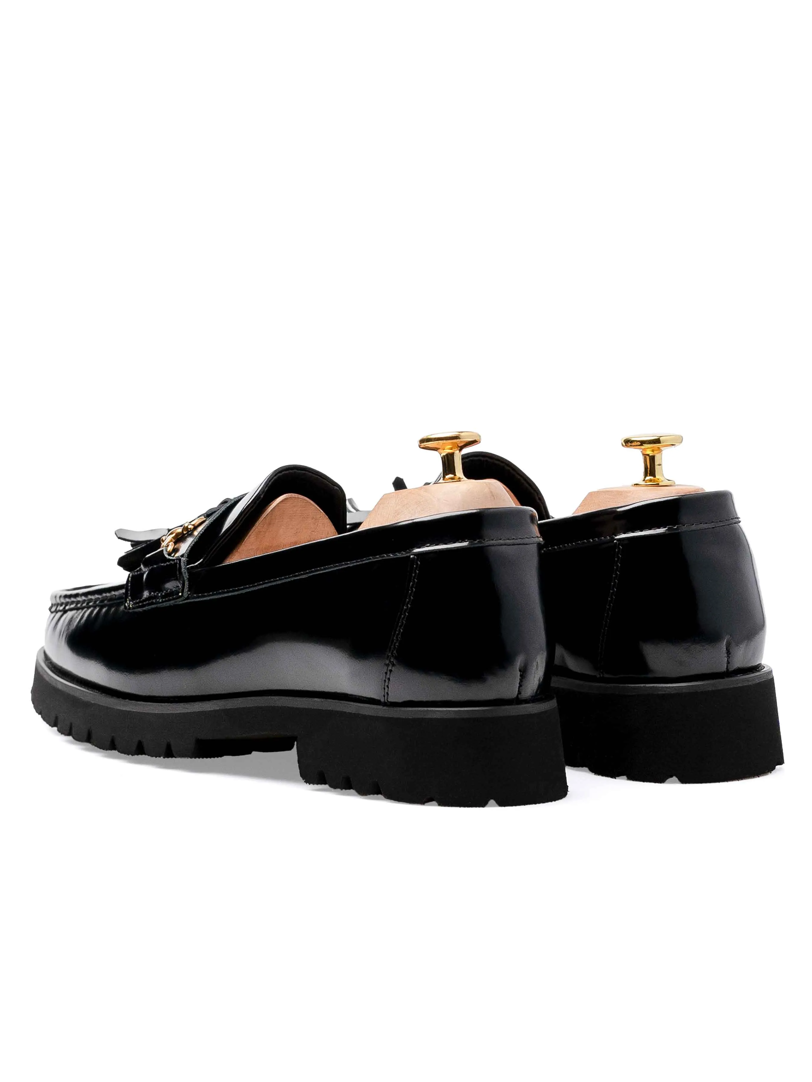 Handcrafted Quality Tassel Moccasin Buckle Loafer - Black Patent Leather (Eva Combat)