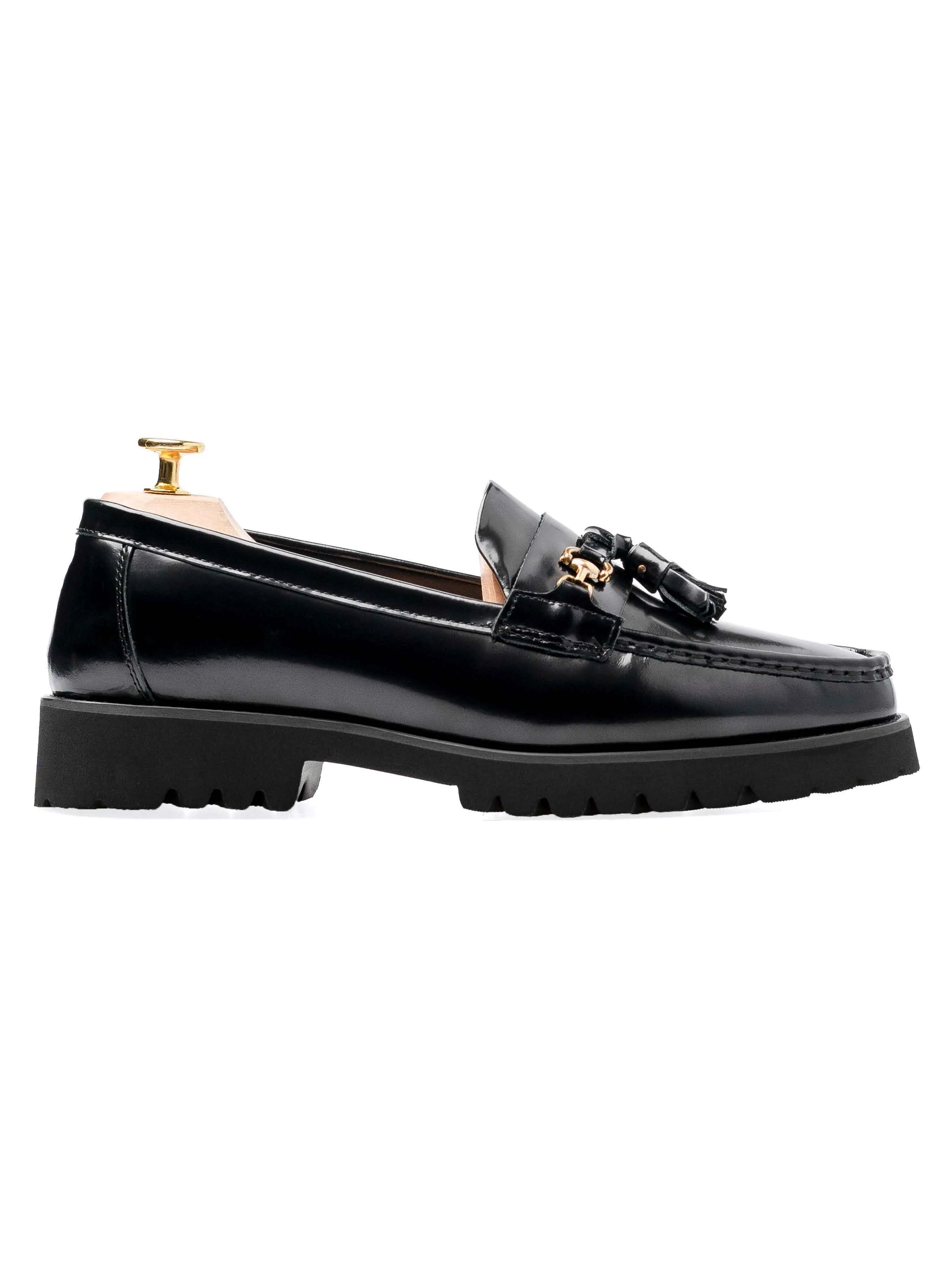 Relaxed Shoes Tassel Moccasin Buckle Loafer - Black Patent Leather (Eva Combat)