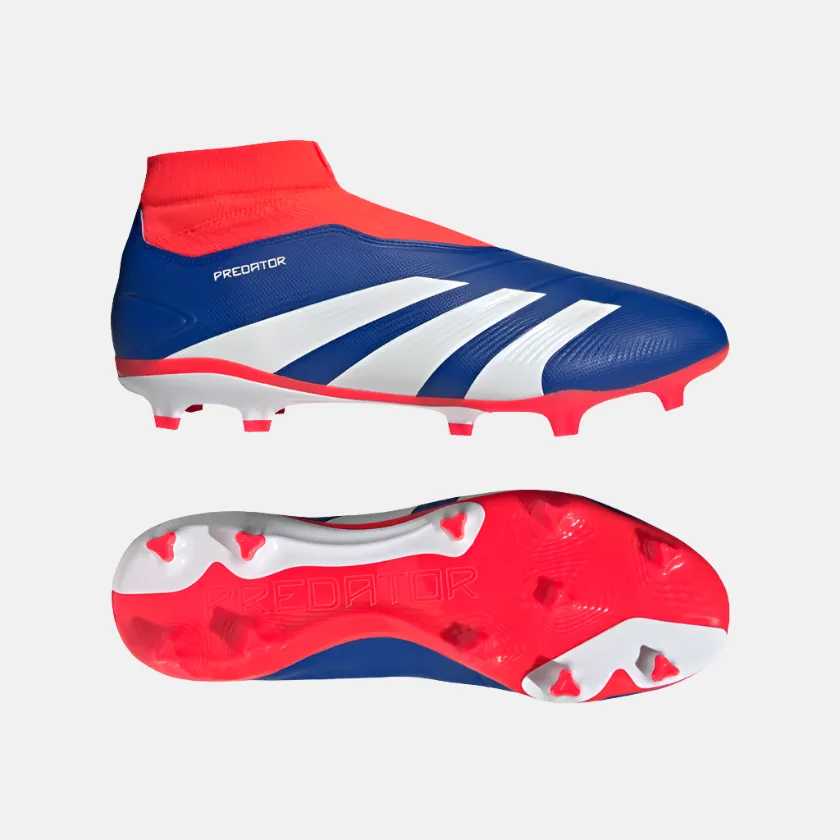 Adidas Predator League Laceless Firm Ground Unisex Football Shoes -Lucid Blue/Cloud White/Solar Red Ball Drive Touch Precision