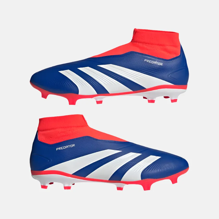 Adidas Predator League Laceless Firm Ground Unisex Football Shoes -Lucid Blue/Cloud White/Solar Red Responsive Feel