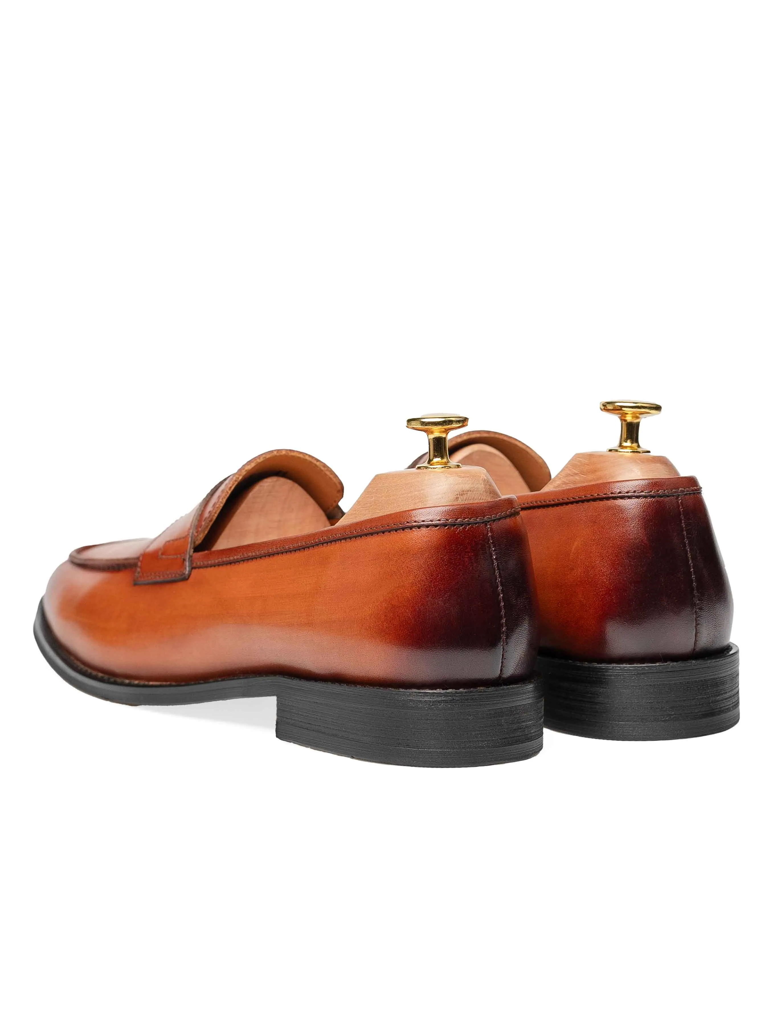 Penny Loafer - Cognac Tan (Hand Painted Patina) Smart Look Korean Cool