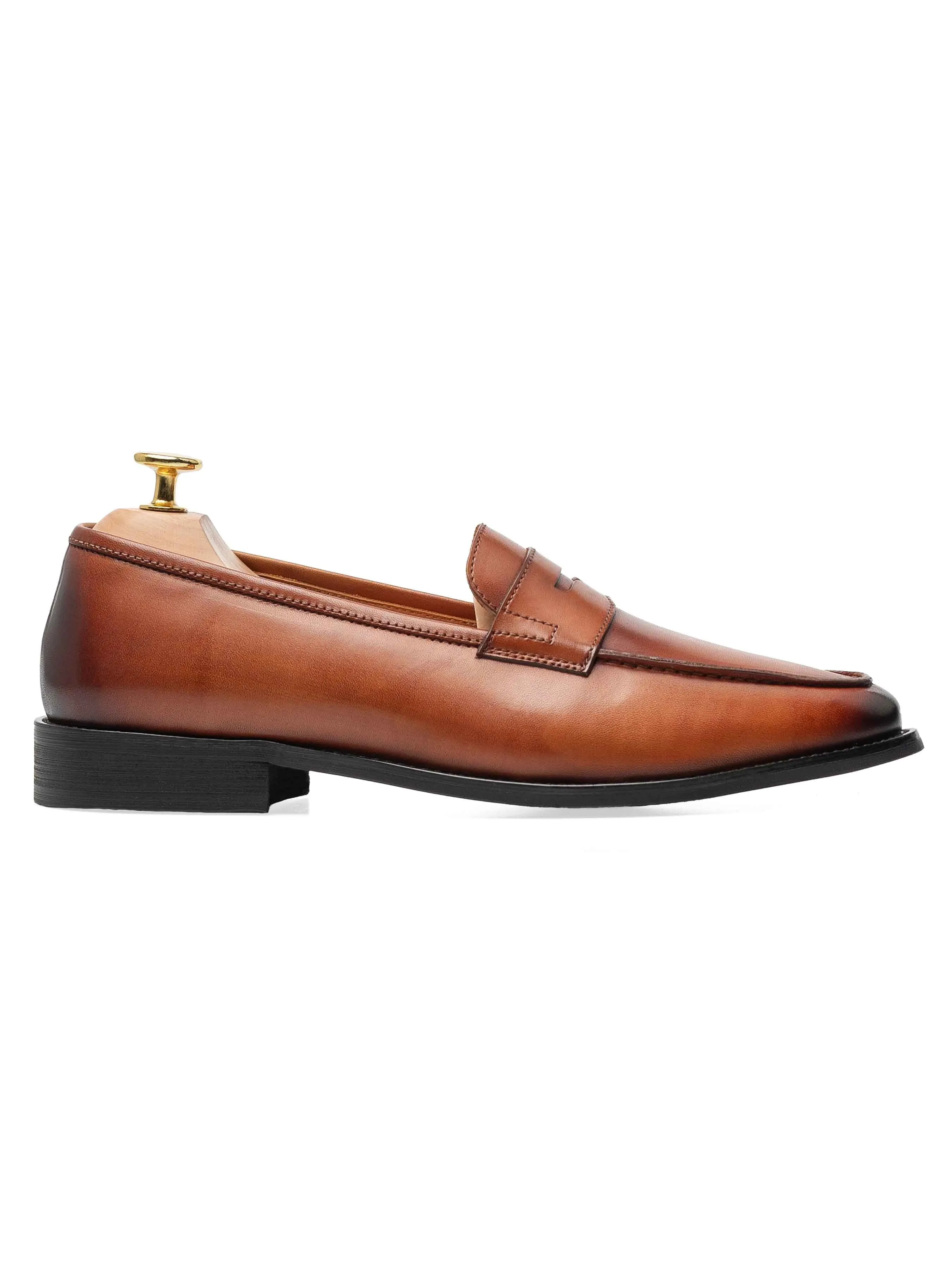 Affordable Luxury Penny Loafer - Cognac Tan (Hand Painted Patina)