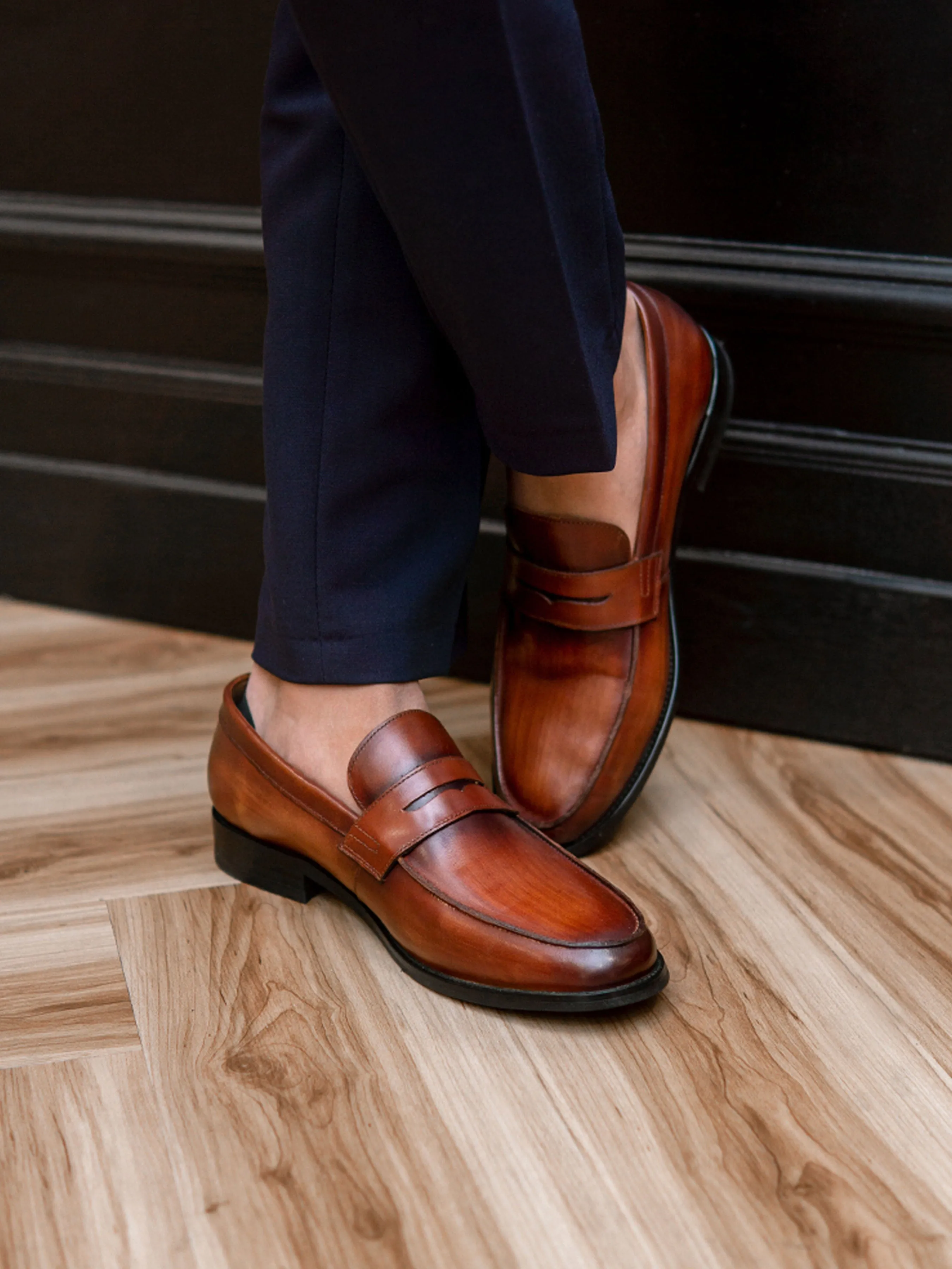 Penny Loafer - Cognac Tan (Hand Painted Patina) Versatile Water Safe