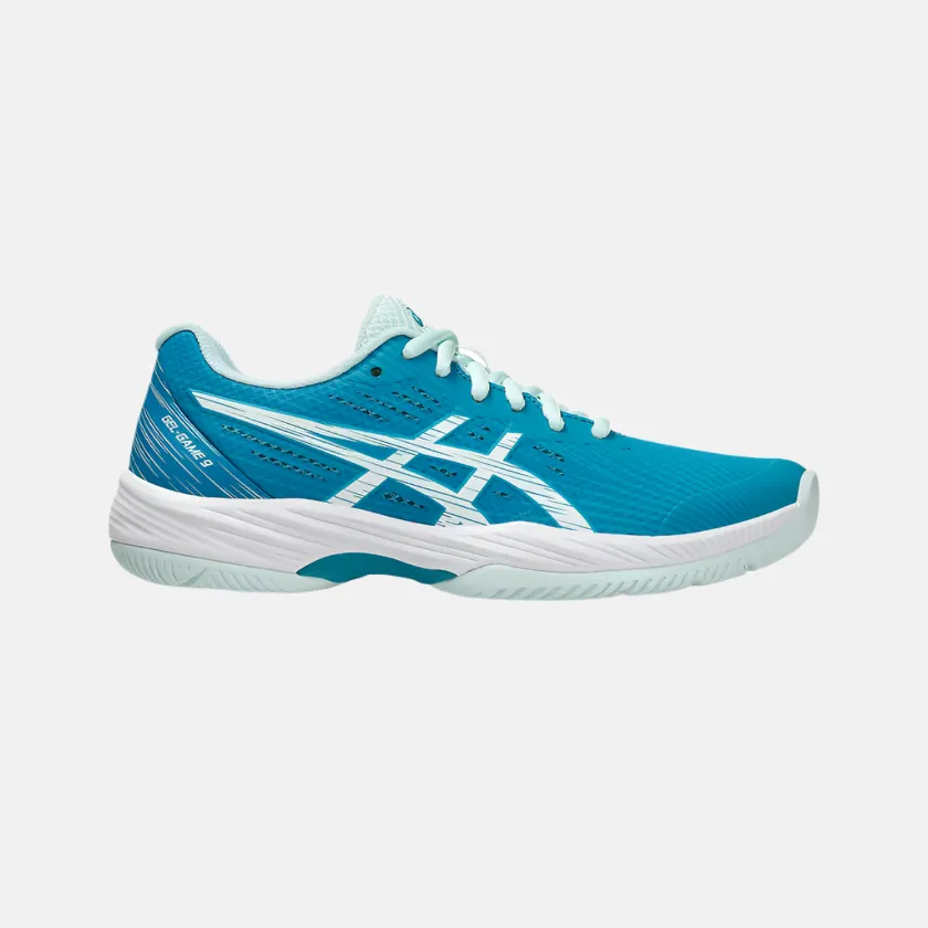 Wide fit Asics GEL-GAME 9 Women's Tennis Shoes -Teal Blue/White