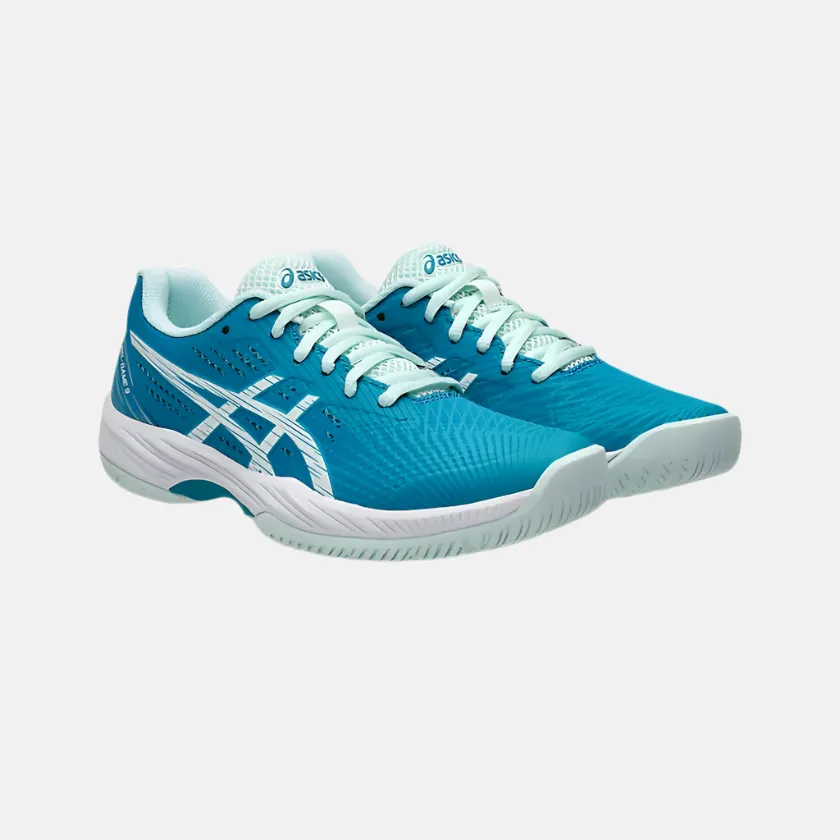 Speed Training Comfortable ankle Asics GEL-GAME 9 Women's Tennis Shoes -Teal Blue/White