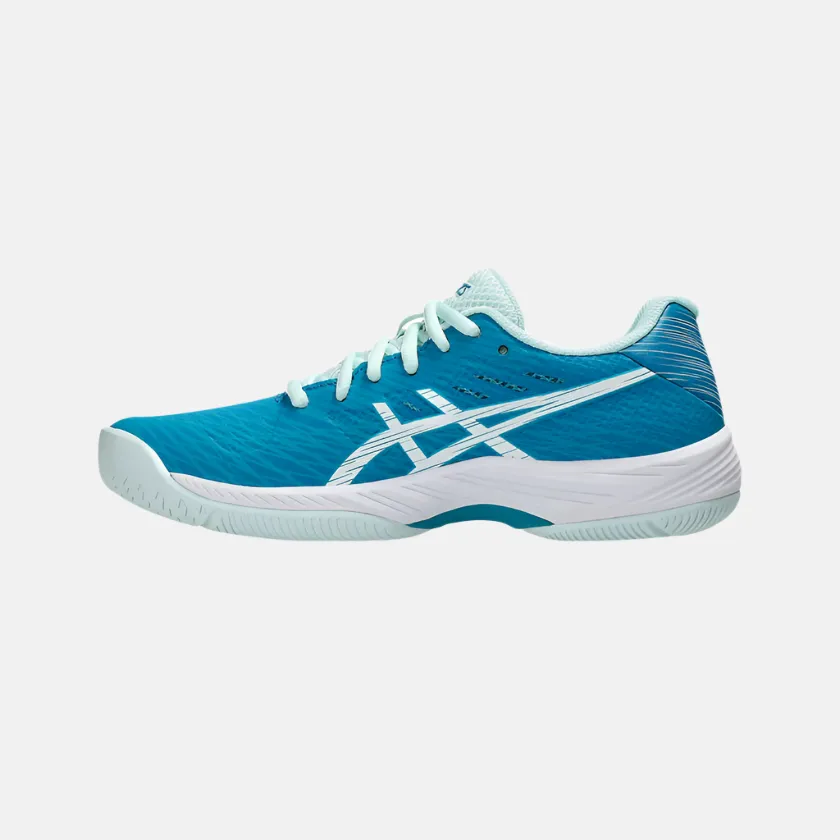 Responsive Midsole Ergonomic Fit Asics GEL-GAME 9 Women's Tennis Shoes -Teal Blue/White