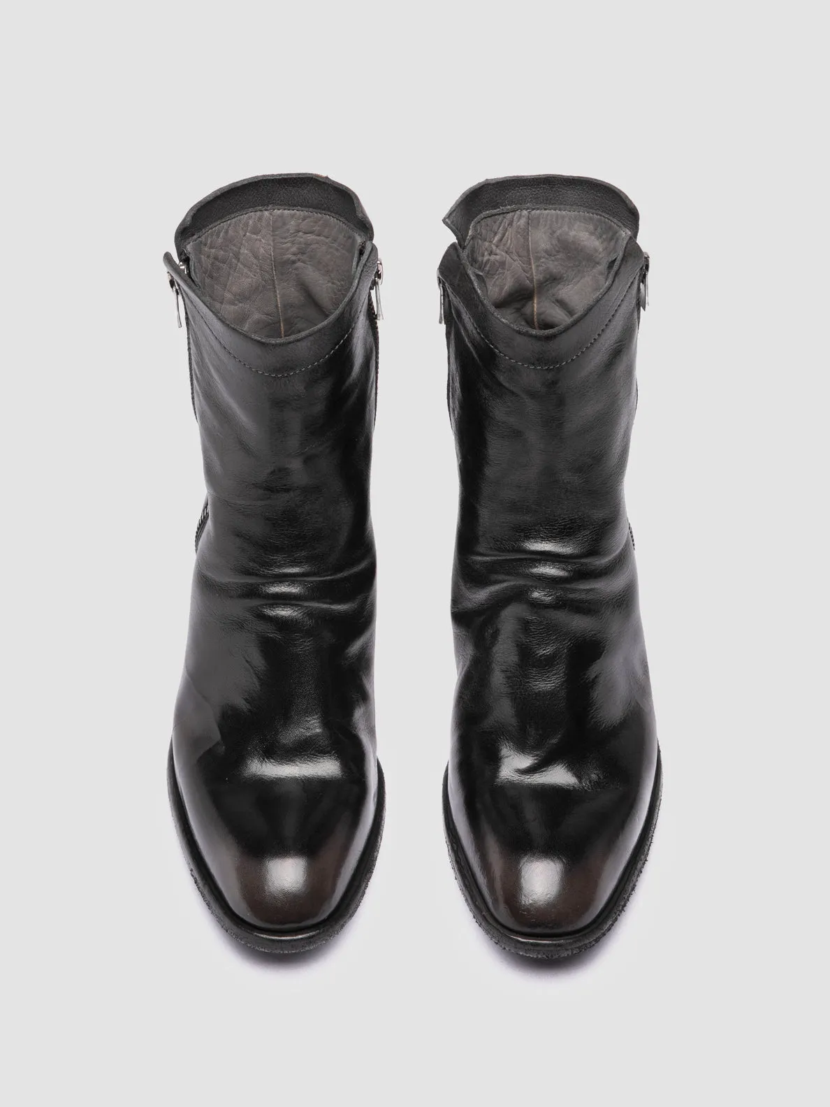 SYDNE 018 - Black Leather Zipped Boots Shine Silver World Step