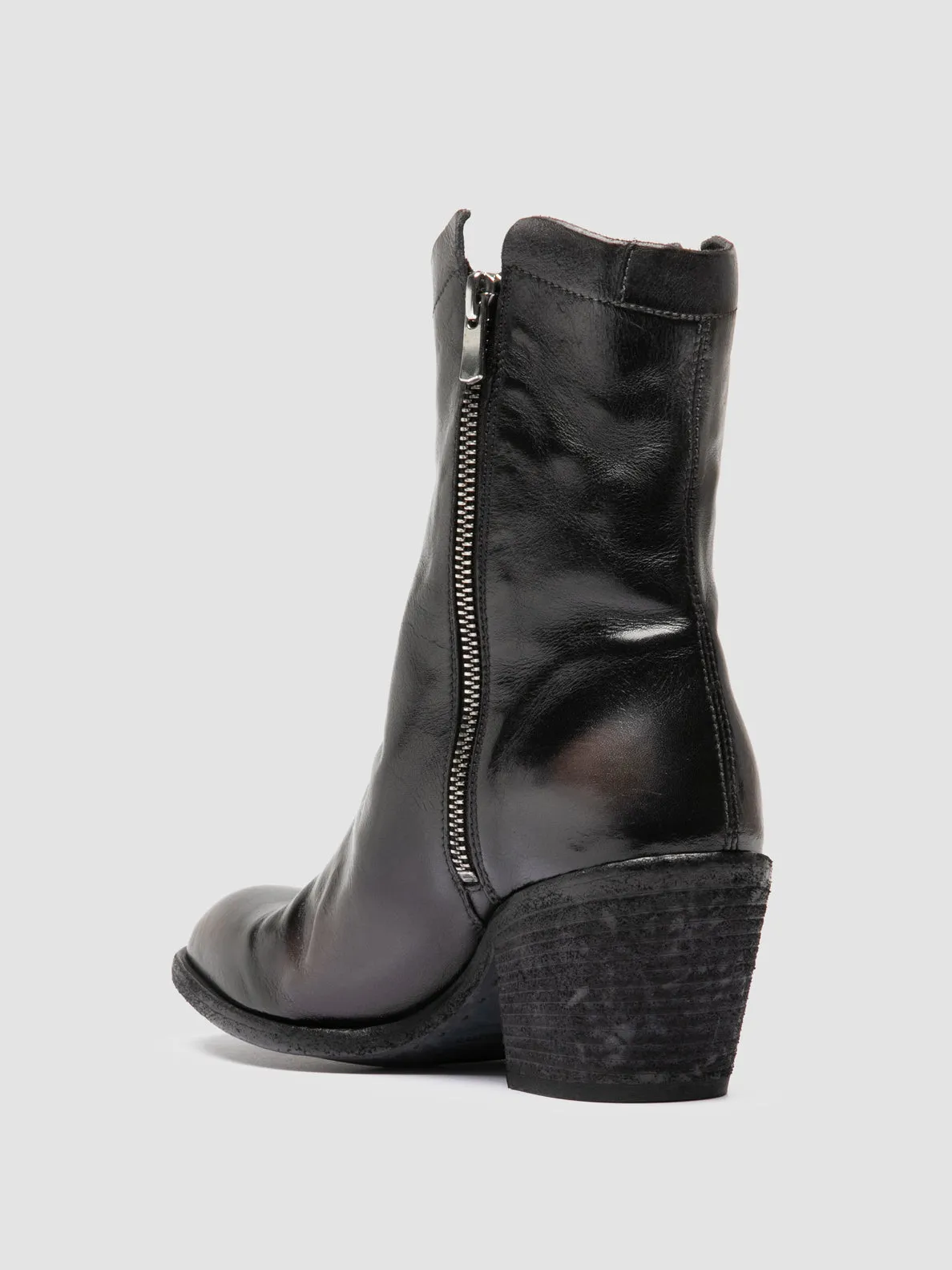 SYDNE 018 - Black Leather Zipped Boots Sky Light Stone Glam