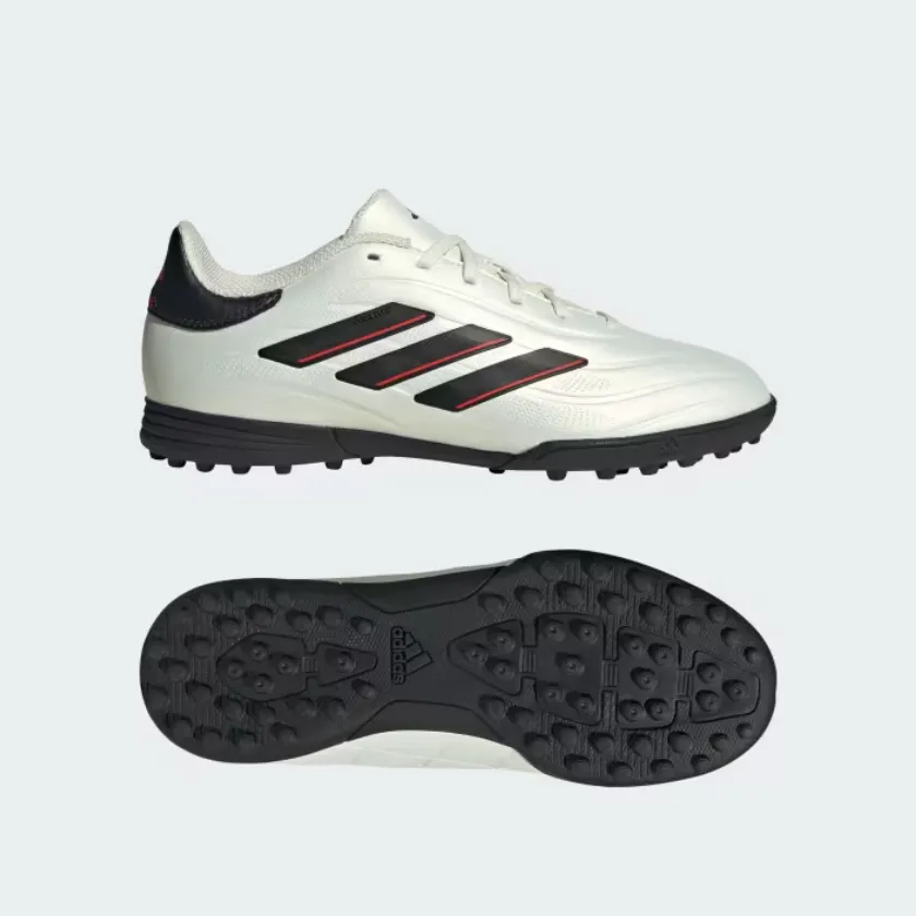 Adidas Copa Pure II League Turf Fooball Kids Unisex Shoes (4-16Year) -Ivory/Core Black/Solar Red Rubber Studs Slippery surface