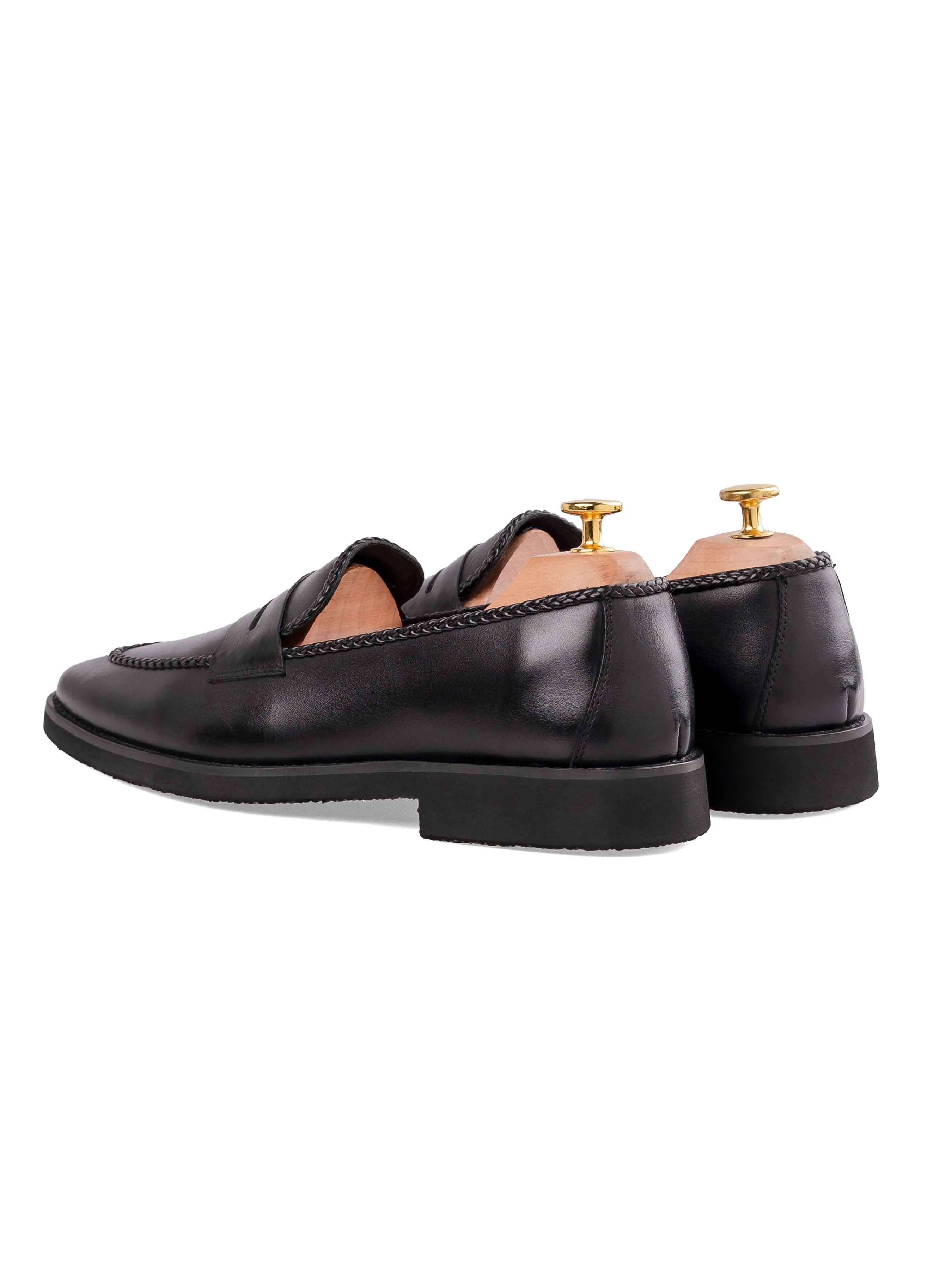 Braided Penny Loafer - Solid Black (Crepe Sole) Desk Style Grip Strong