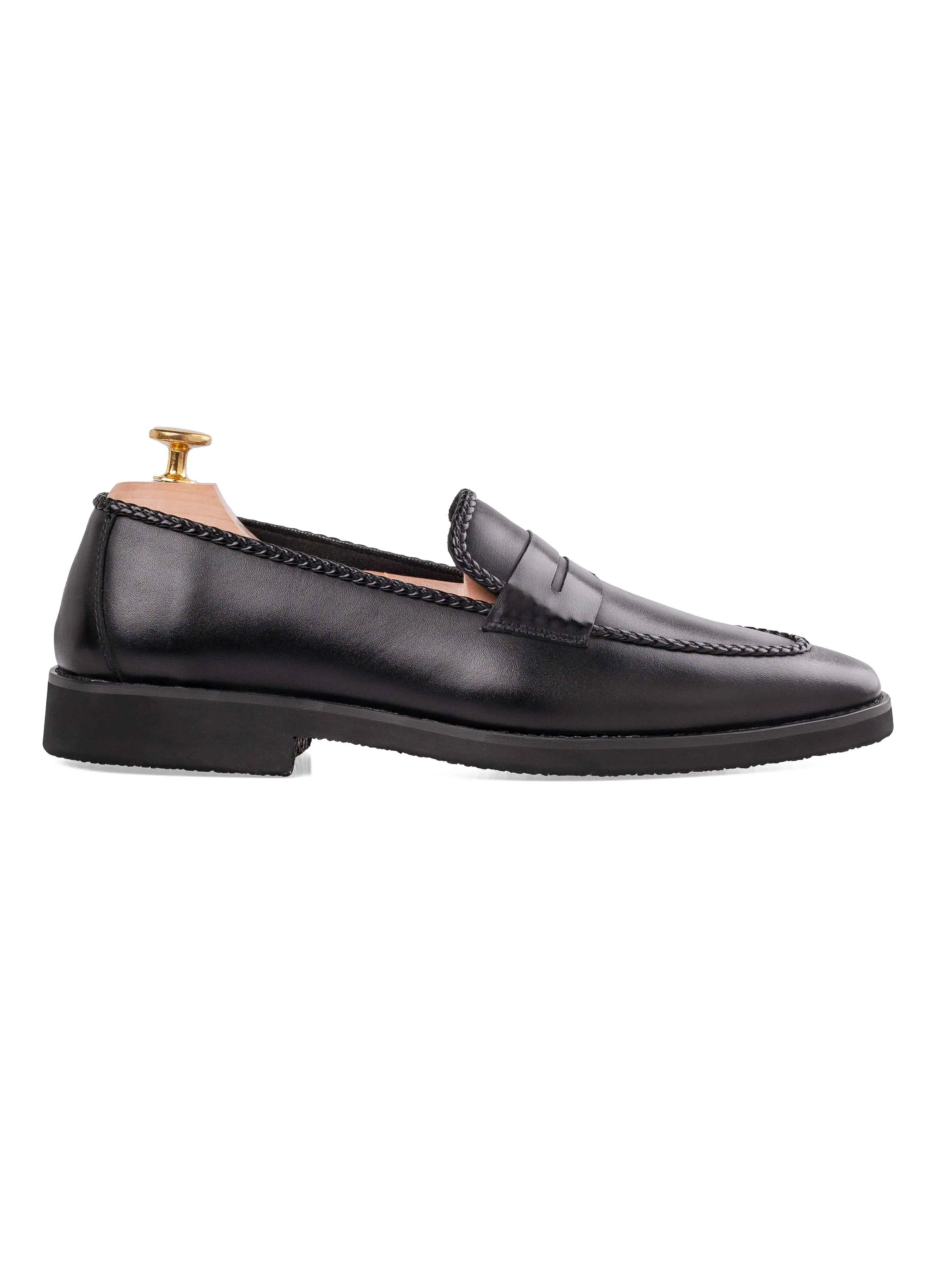 Braided Penny Loafer - Solid Black (Crepe Sole) Timeless Support