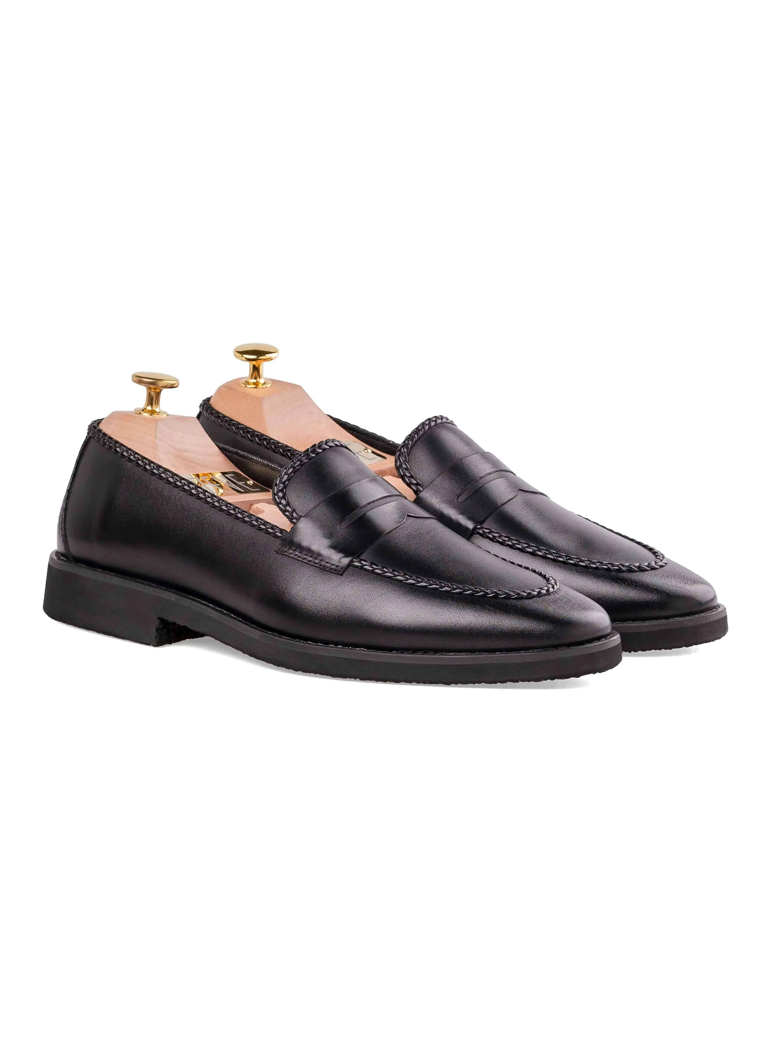 Polish Mode Braided Penny Loafer - Solid Black (Crepe Sole)