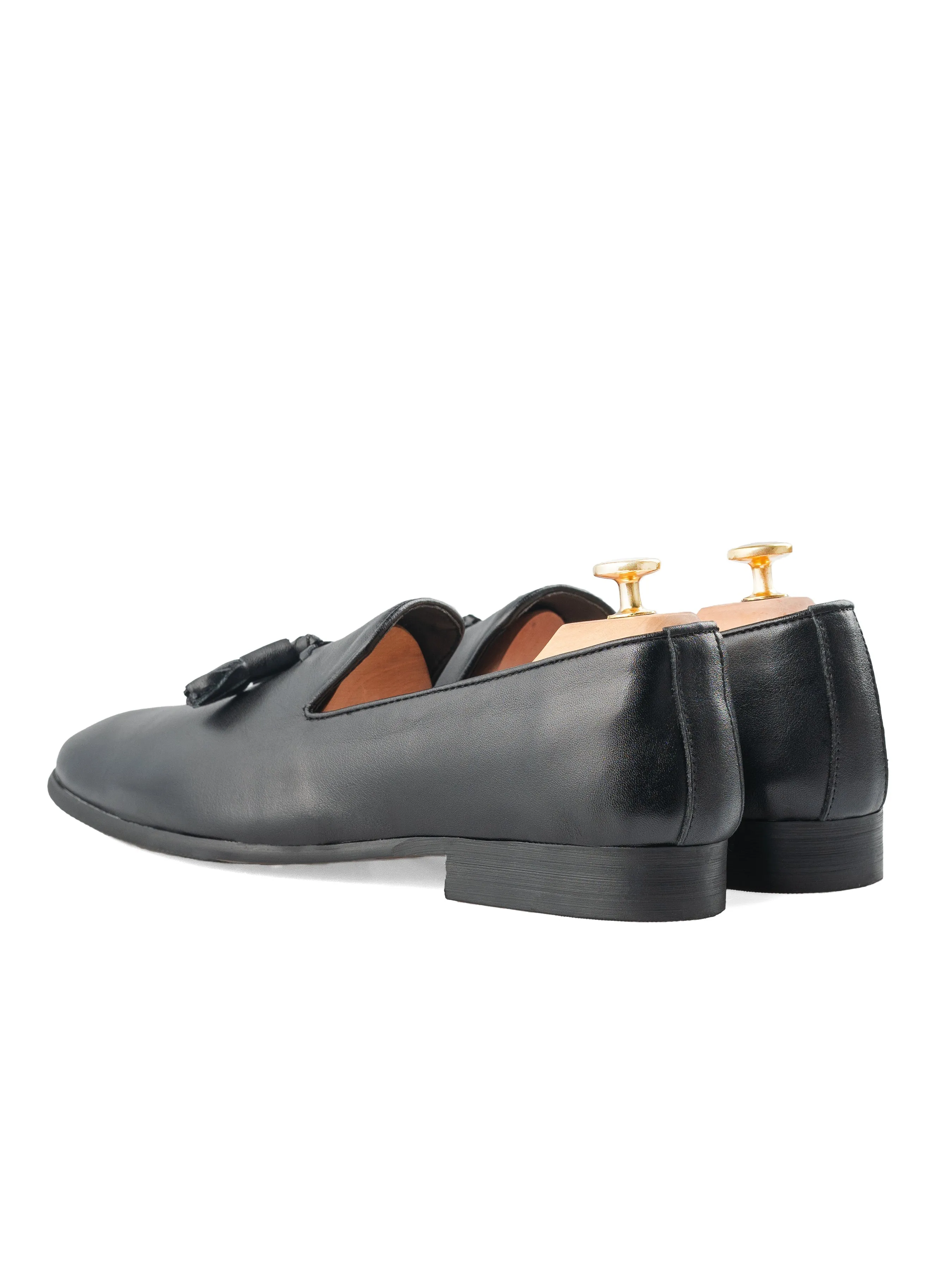 Stylish Leather Non-Slip Sole Loafer Slipper - Solid Black Leather