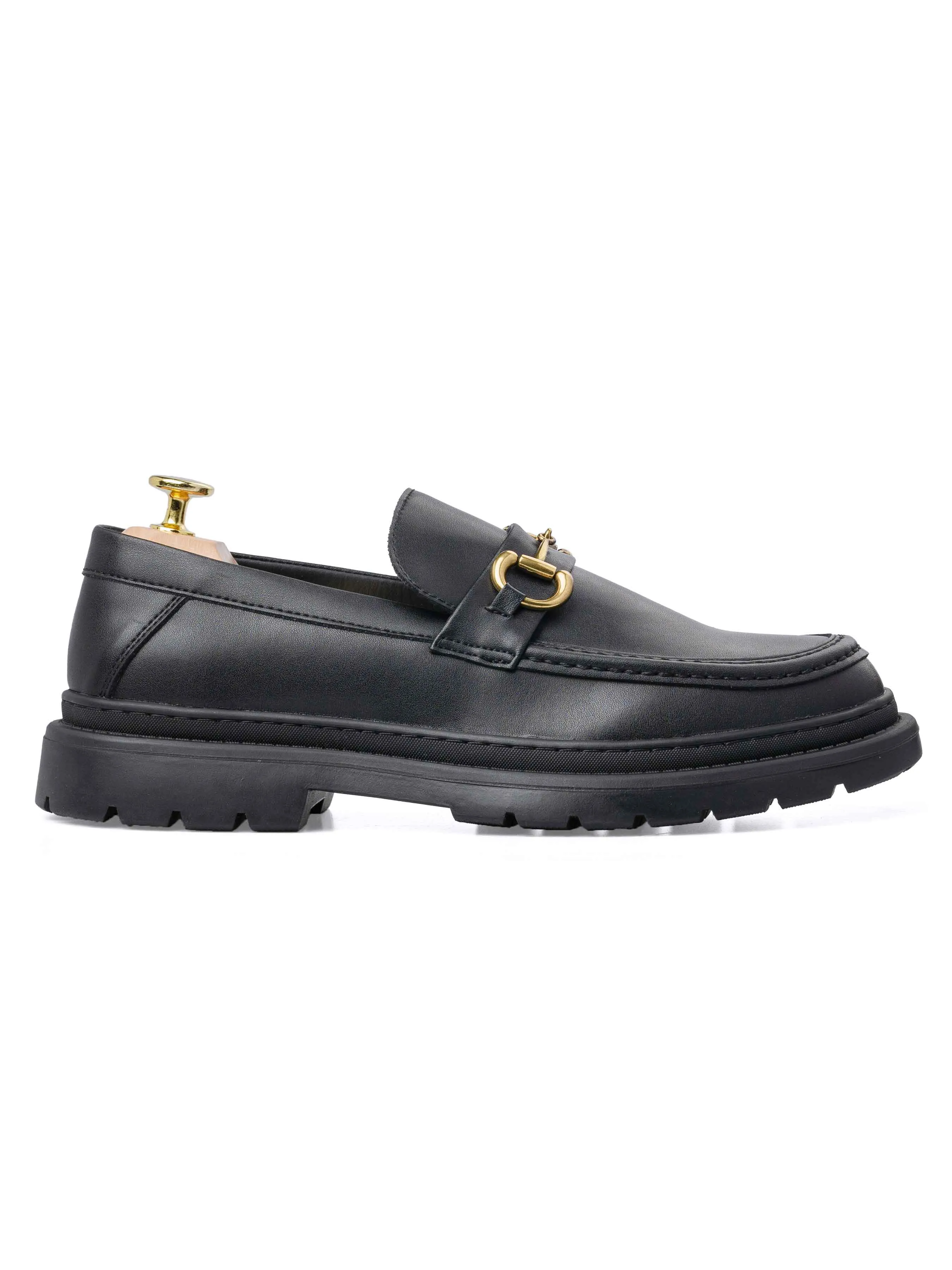 Classic Appeal Maurice Moccasin Buckle Loafer - Solid Black (Chunky Sole)