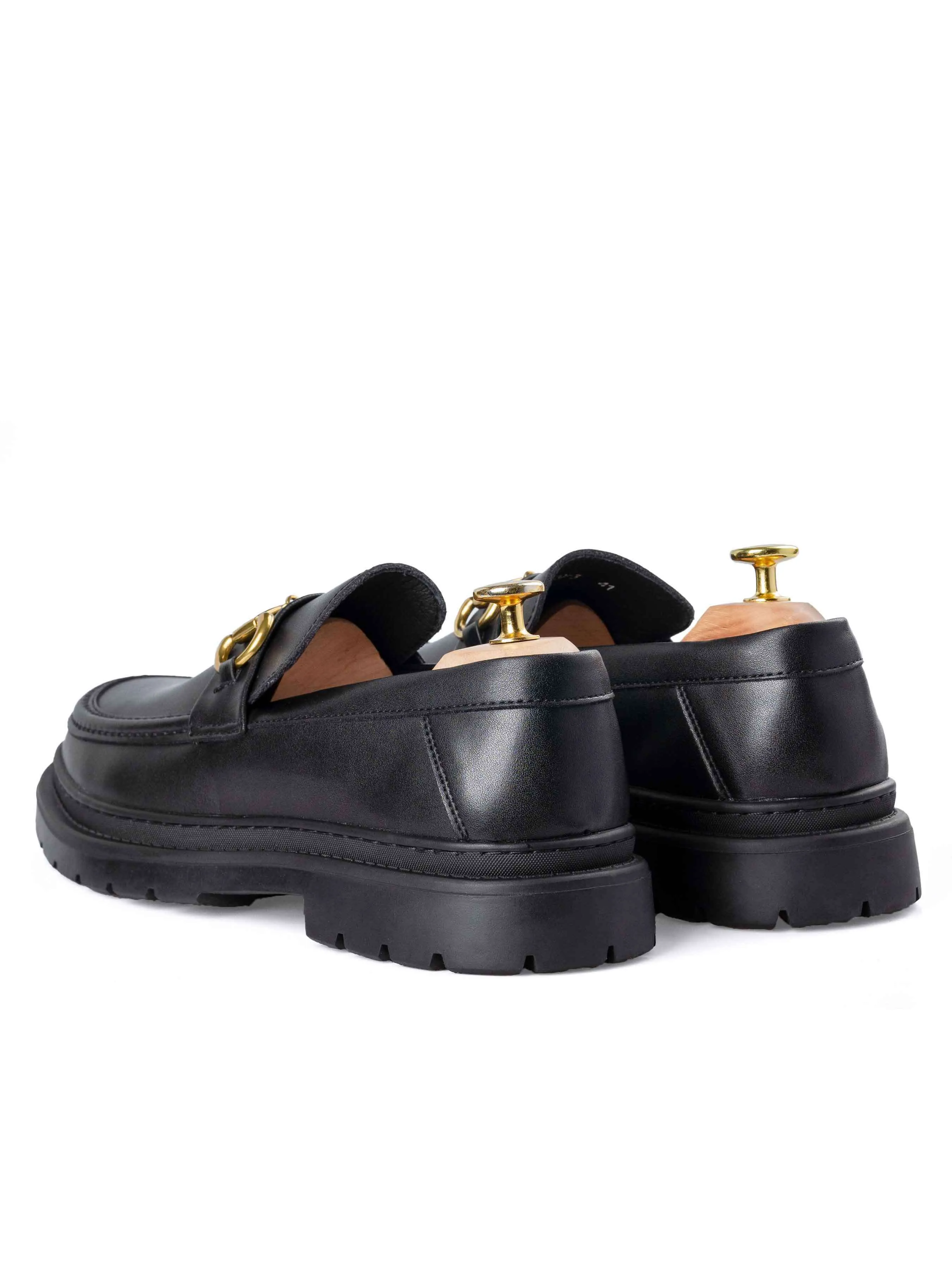 Practical Casual Shoes Maurice Moccasin Buckle Loafer - Solid Black (Chunky Sole)