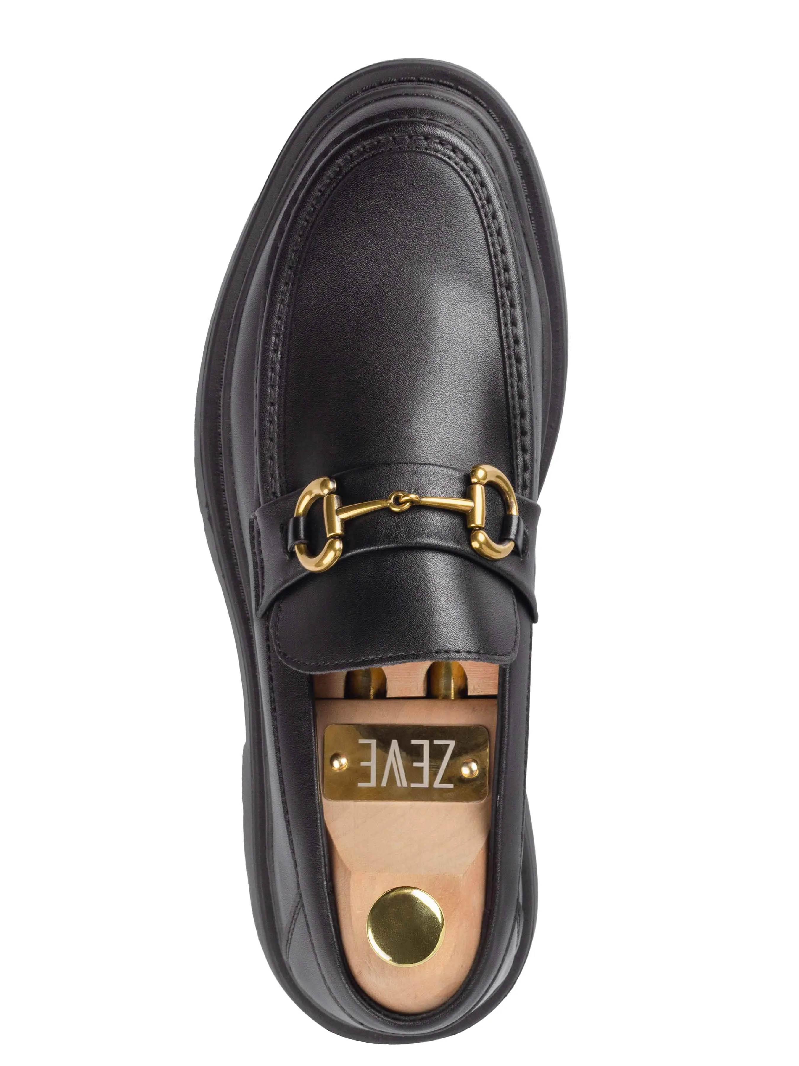 Chrome-Tanned Maurice Moccasin Buckle Loafer - Solid Black (Chunky Sole)