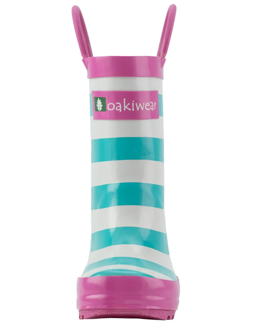 Chilly Day Boots Mint, White & Pink Loop Handle Rubber Rain Boots