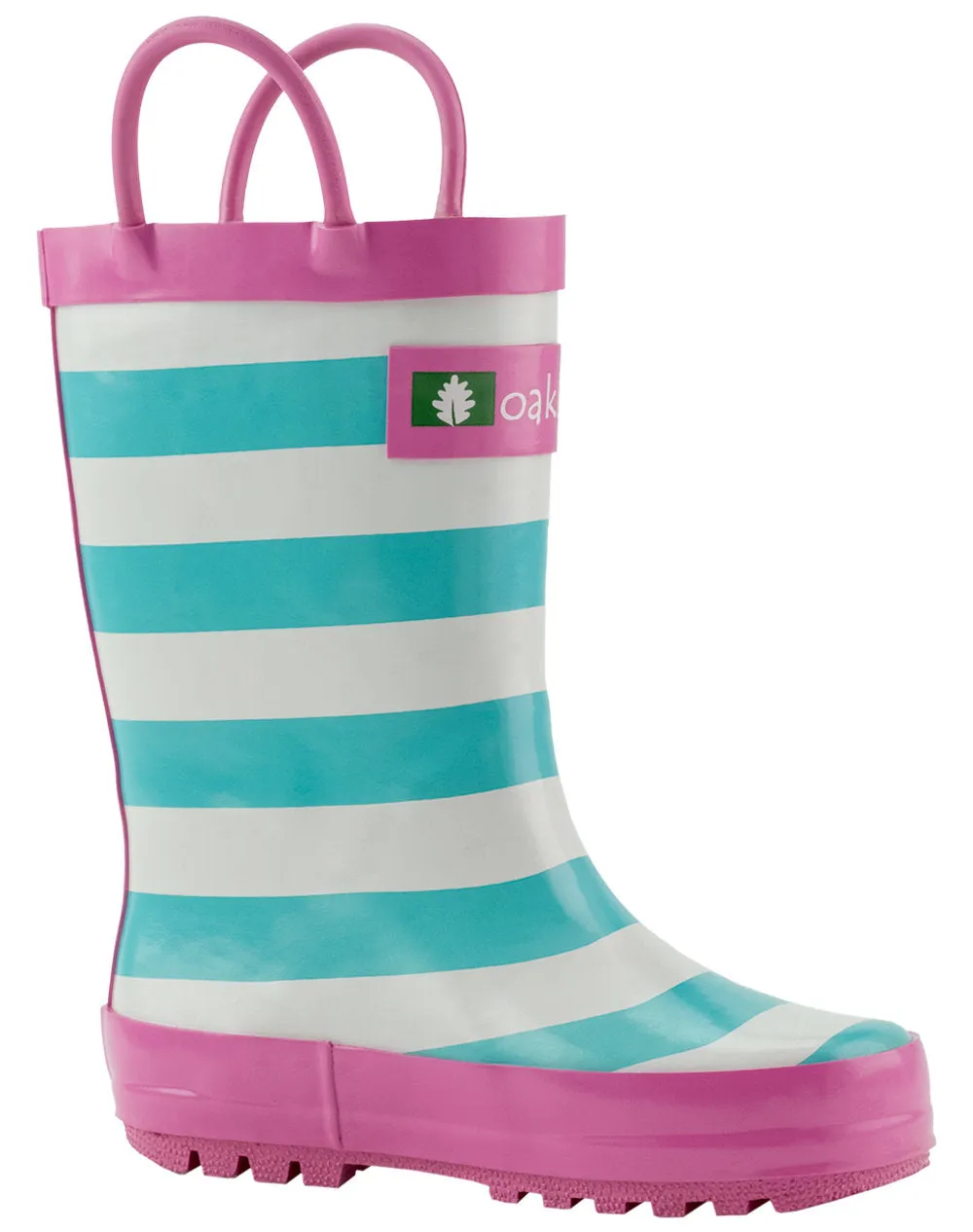 Heavy Duty Step Chilly Day Walking Boots Mint, White & Pink Loop Handle Rubber Rain Boots