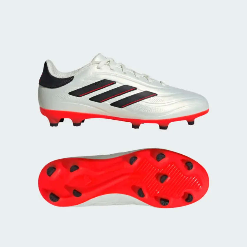 Adidas Copa Pure II League Firm Ground Soccer Kids Unisex Shoes (4-7Year) - Ivory/Core Black/Solar Red Field Master