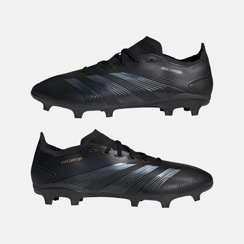 Adidas Predator League Firm Ground Men's Football Shoes - Core Black/Carbon/Gold Metallic Support arch Tournament Play