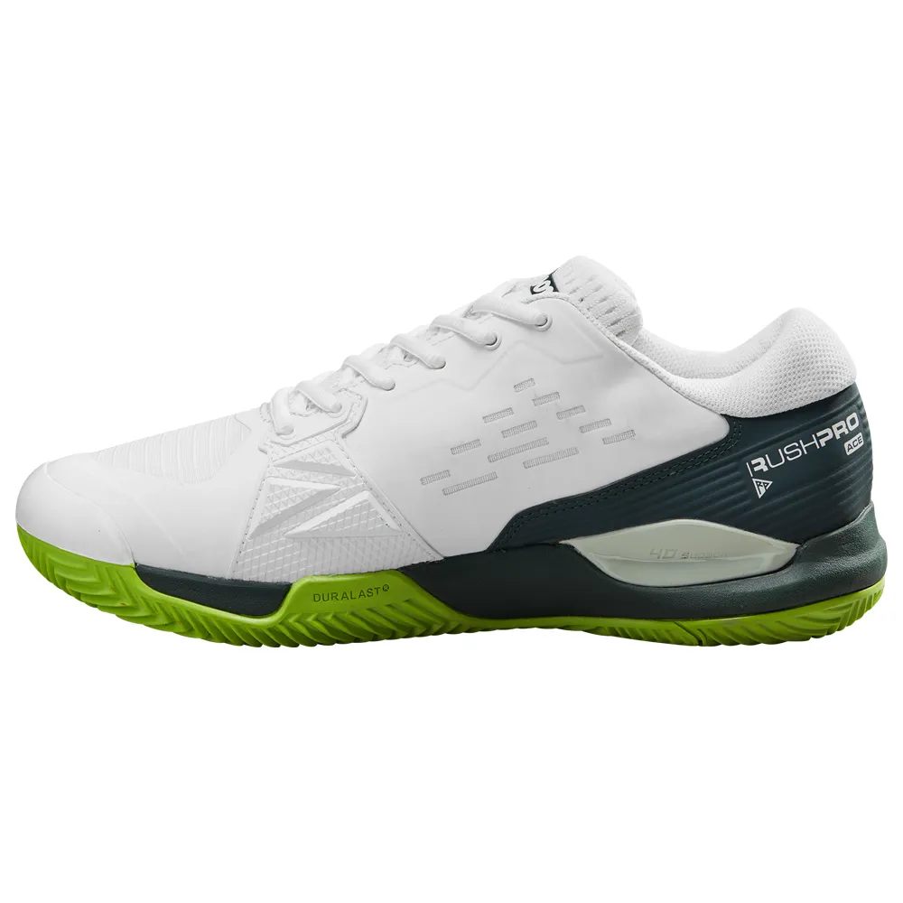 Anti Slip Wilson Rush Pro Ace Clay Court Tennis Shoes (Mens) - White/Ponderosa Pine/Jasmine Green