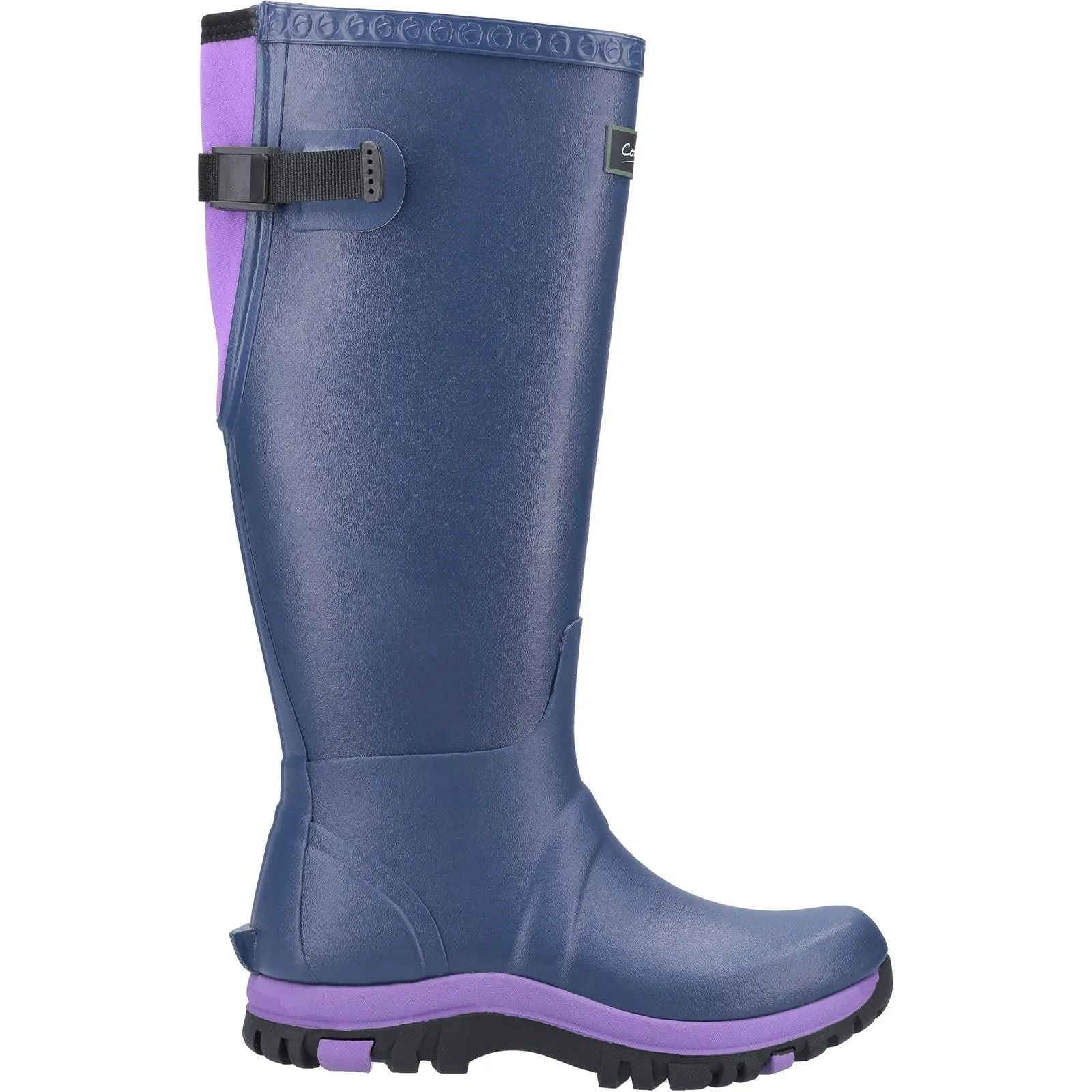 Cotswold Womens Realm Adjustable Wellington Boot Blue/Purple Wet Weather Clear Sole