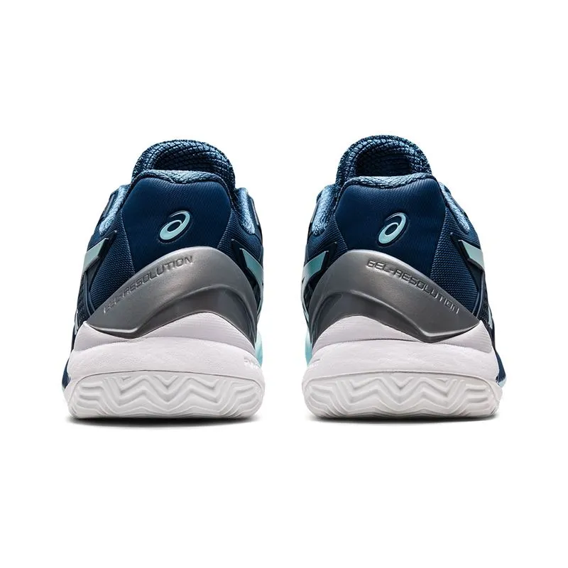 Joy Mood Asics Women`s GEL-Resolution 8 CLAY Tennis Shoes Light Indigo and Clear Blue