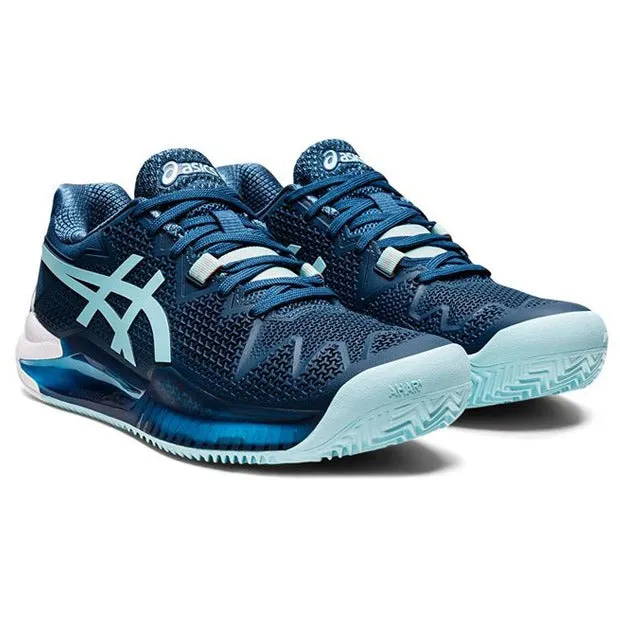 Comfort support Asics Women`s GEL-Resolution 8 CLAY Tennis Shoes Light Indigo and Clear Blue