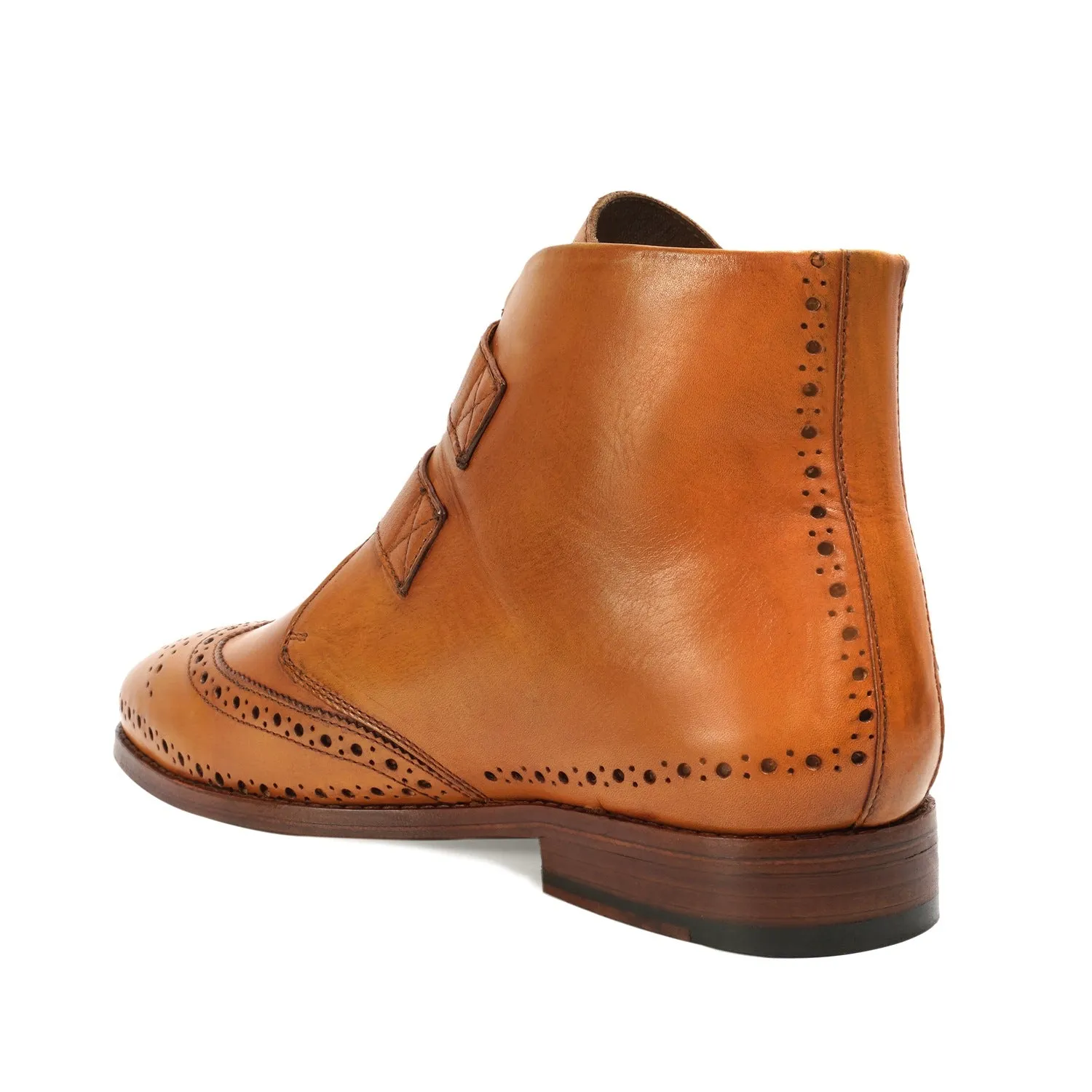 High Shine Modern Design Tan Double Monk Strap Lion Detailing Leather Boots by Brune & Bareskin