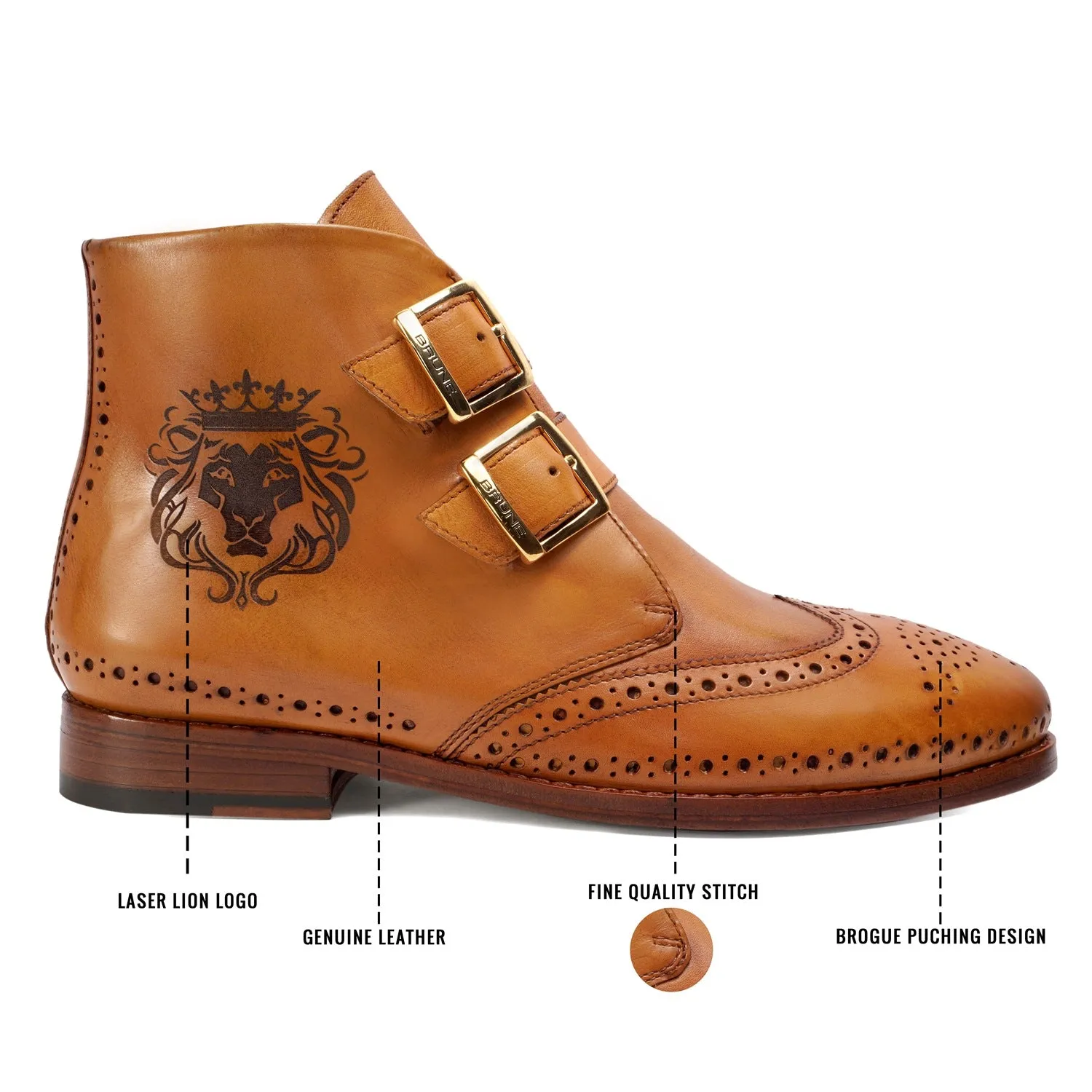 Tan Double Monk Strap Lion Detailing Leather Boots by Brune & Bareskin Modern Footwear