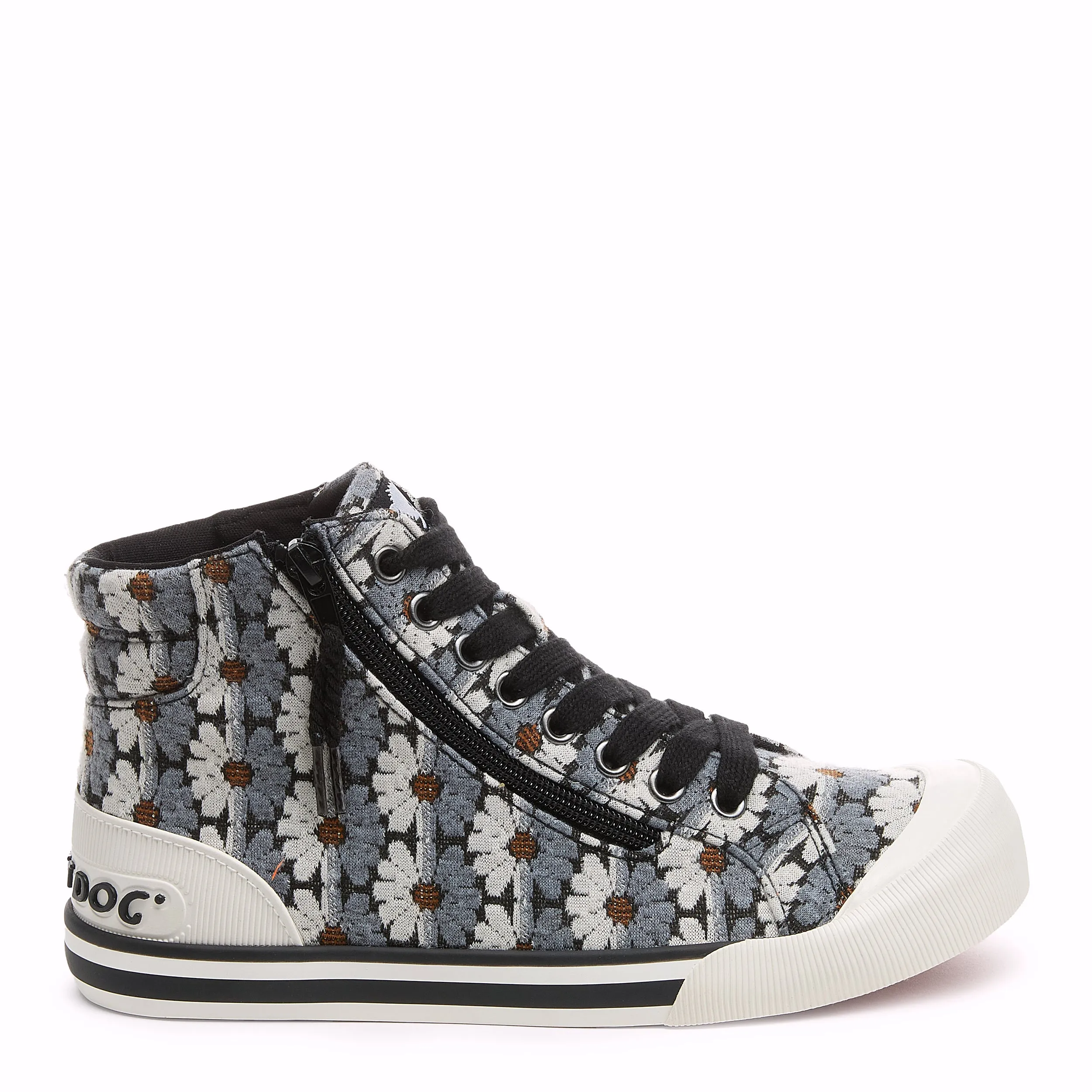 Jazzin Black Grey Floral High Top Sneakers Grip Step Effortless Step