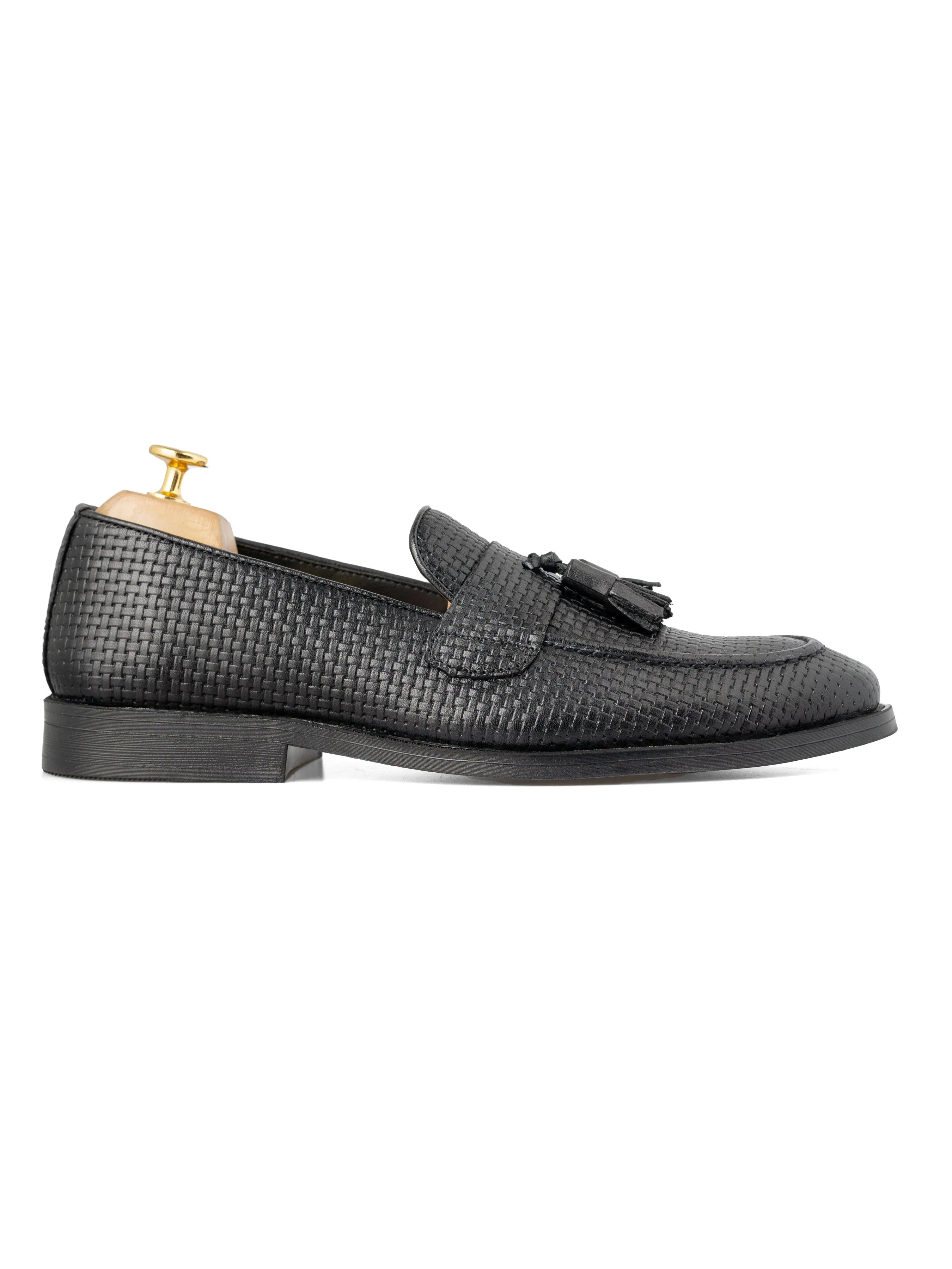 Active Path Rocky Tassel Loafer - Black Woven Leather (Flexi-Sole)