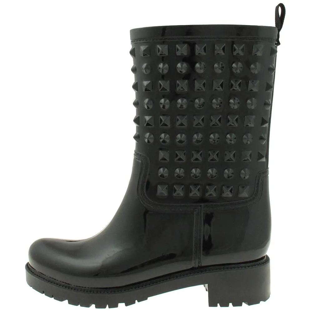 Slip Resistant Comfort daily protection Ladies Shiny Solid Studded Mid-Calf Jelly Rain Boot