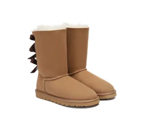 AUSTRALIAN SHEPHERD? UGG Boots Women Double faced Sheepskin Wool Tall Back Bow Snow Terrain Boots Cold Trekking Gear