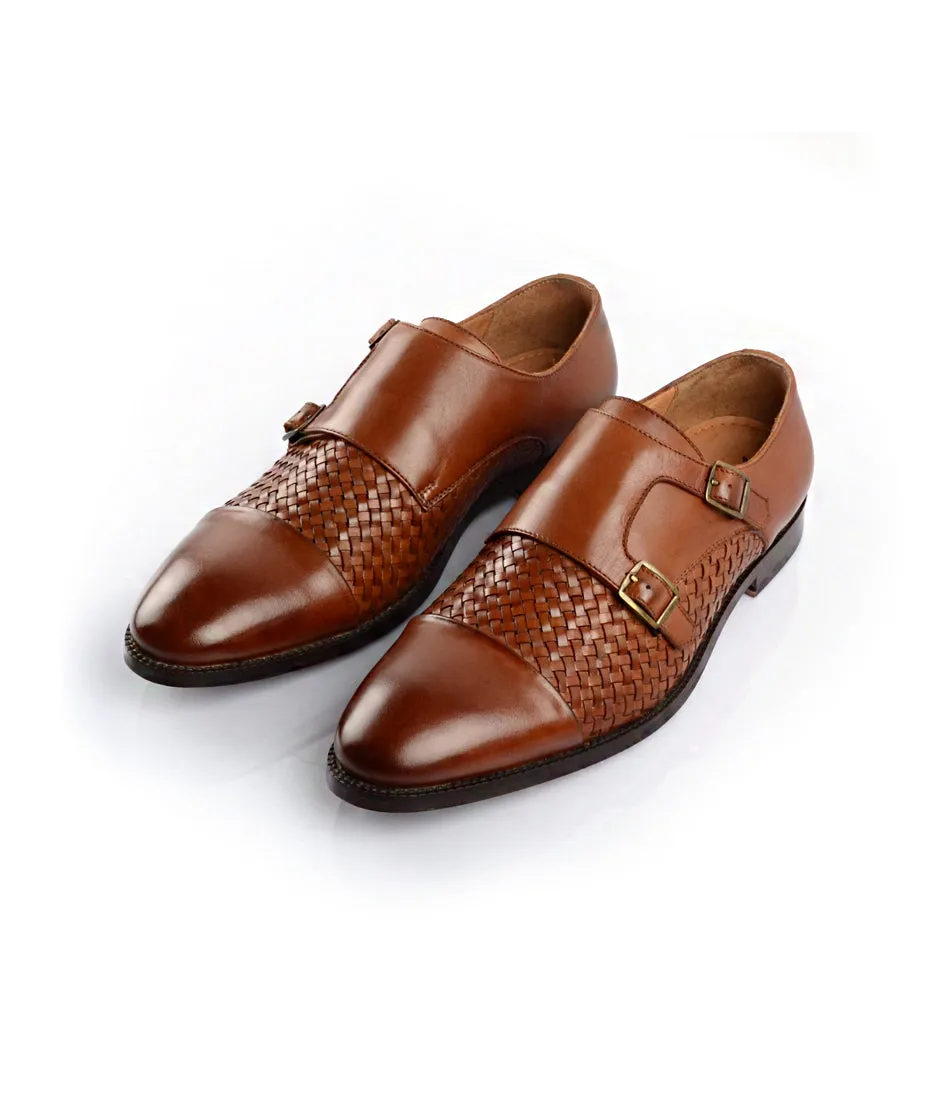 Easy Care Color Pop Handwoven Double Monk Straps - Brown