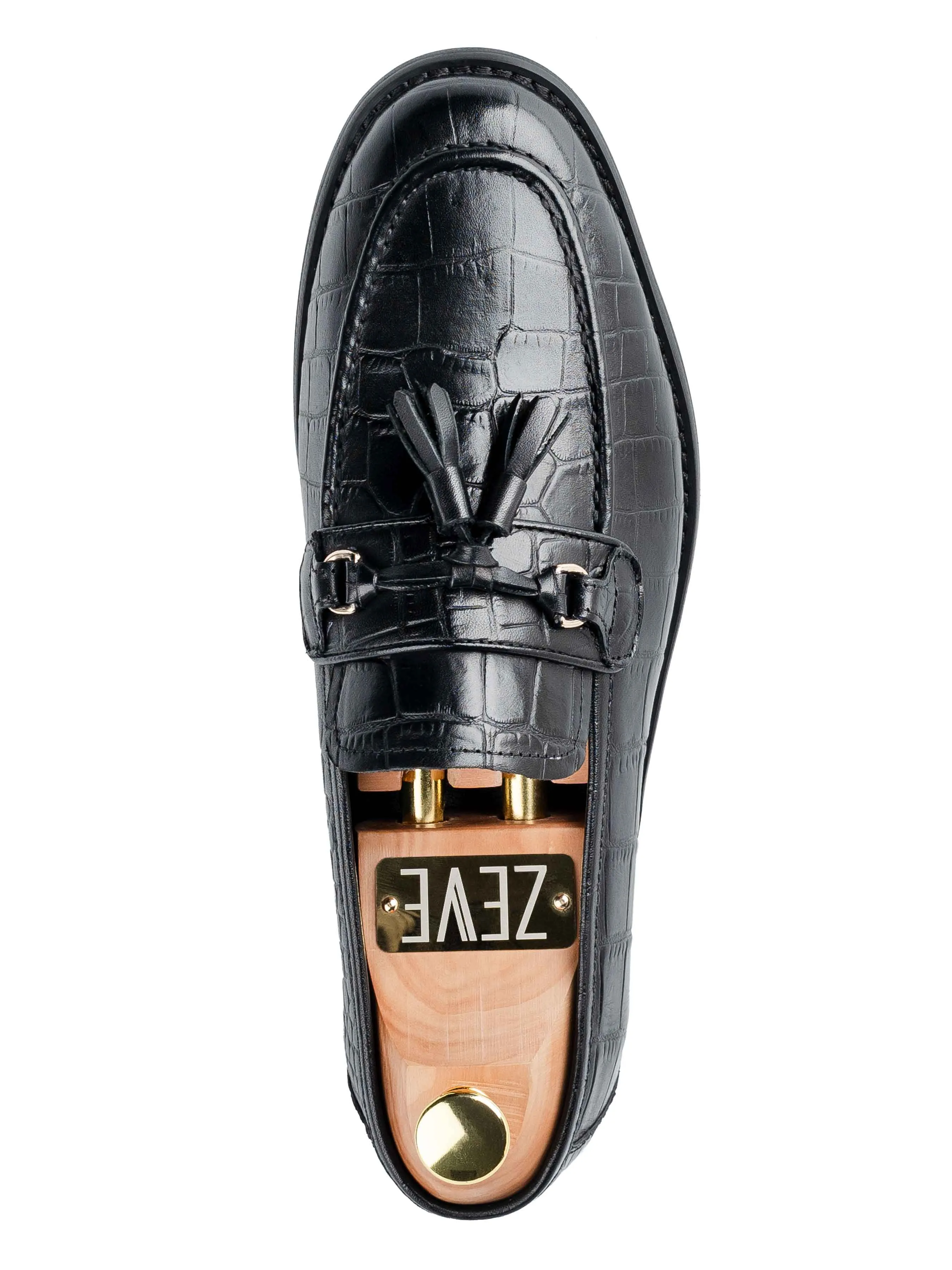 Dario Tassel Loafer - Black Croco Polished Leather Stylish Slip-Ons Casual Wear