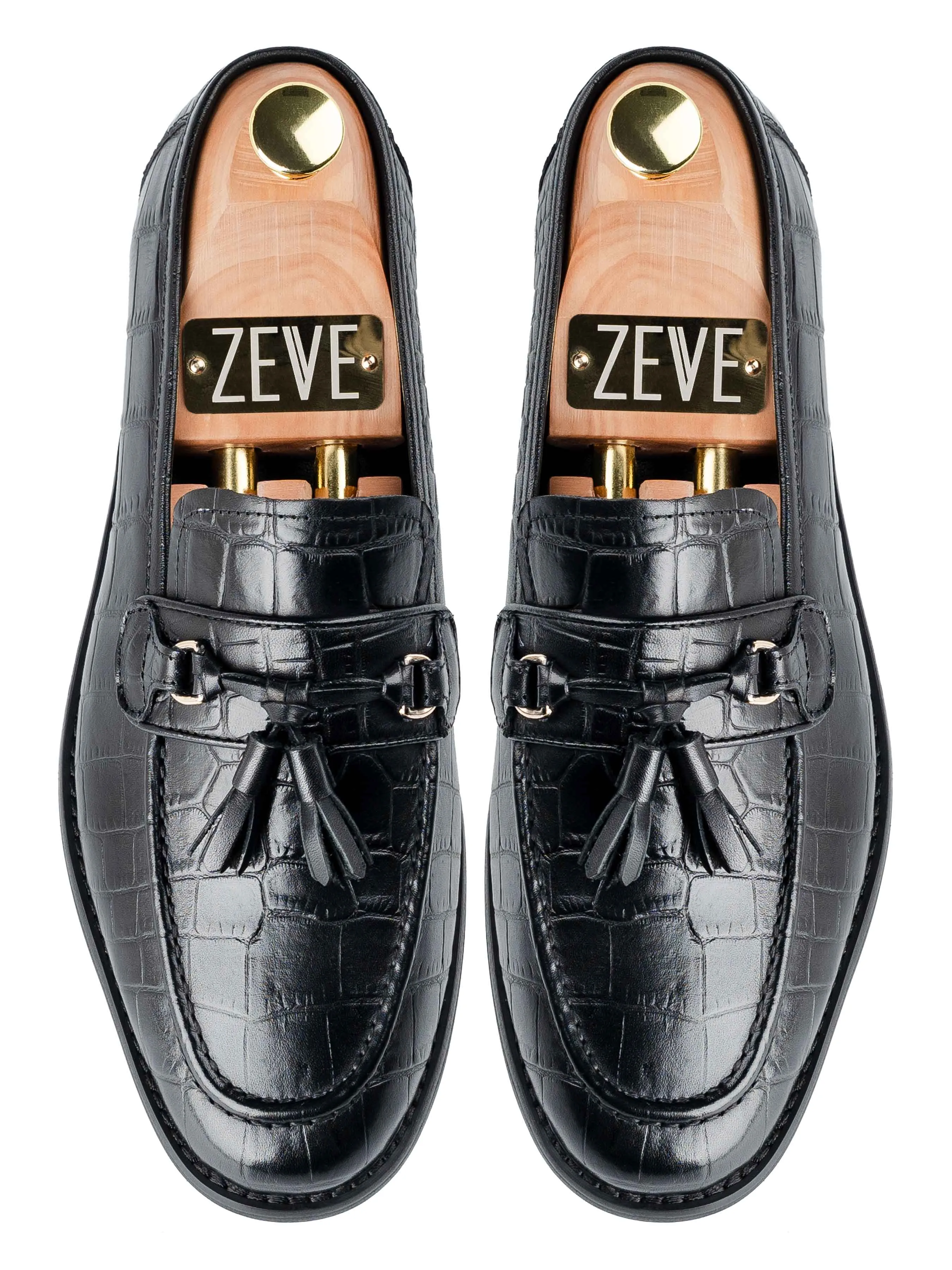 Dario Tassel Loafer - Black Croco Polished Leather Urban Fashion