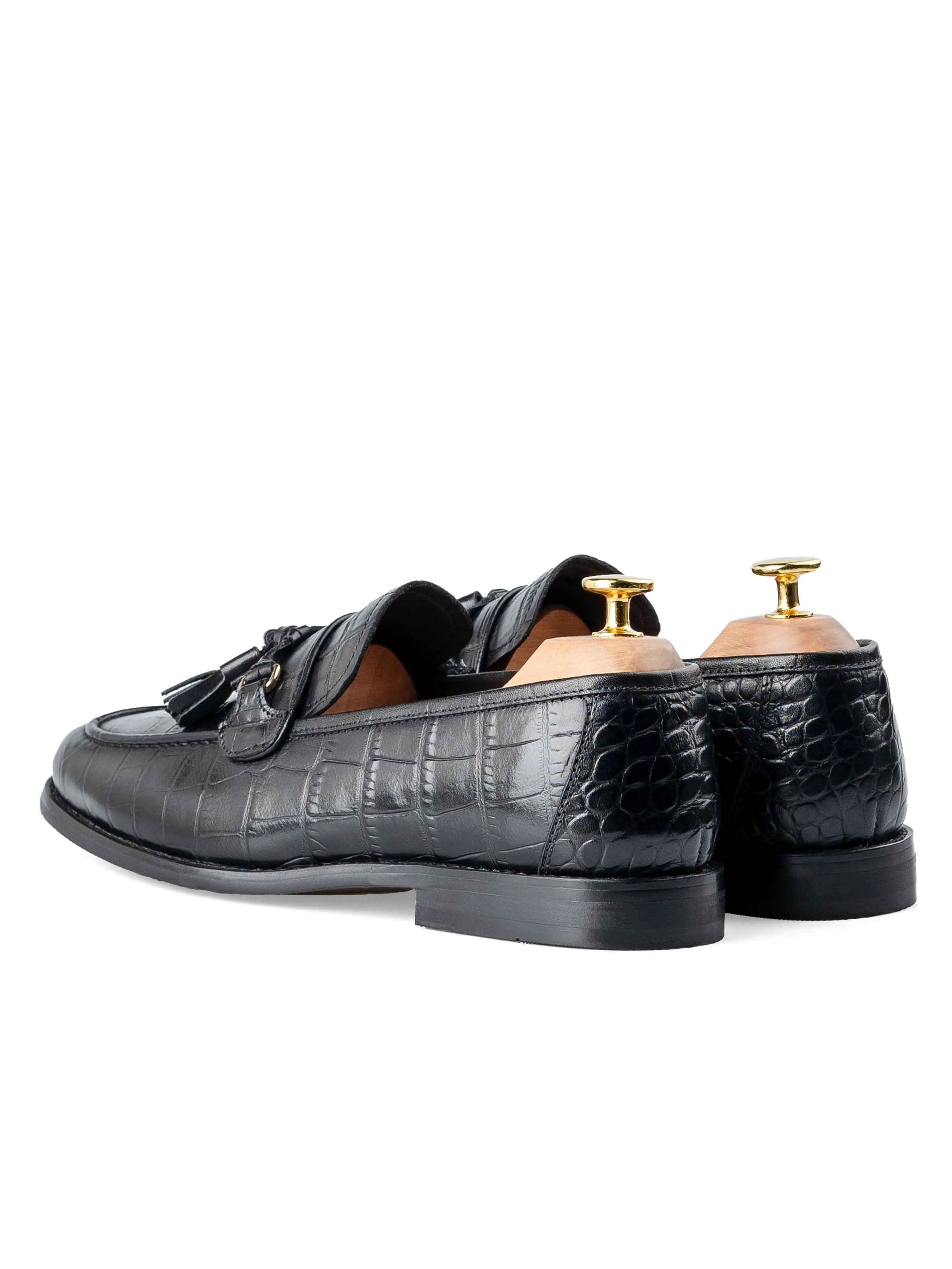 Dario Tassel Loafer - Black Croco Polished Leather Fresh Breeze