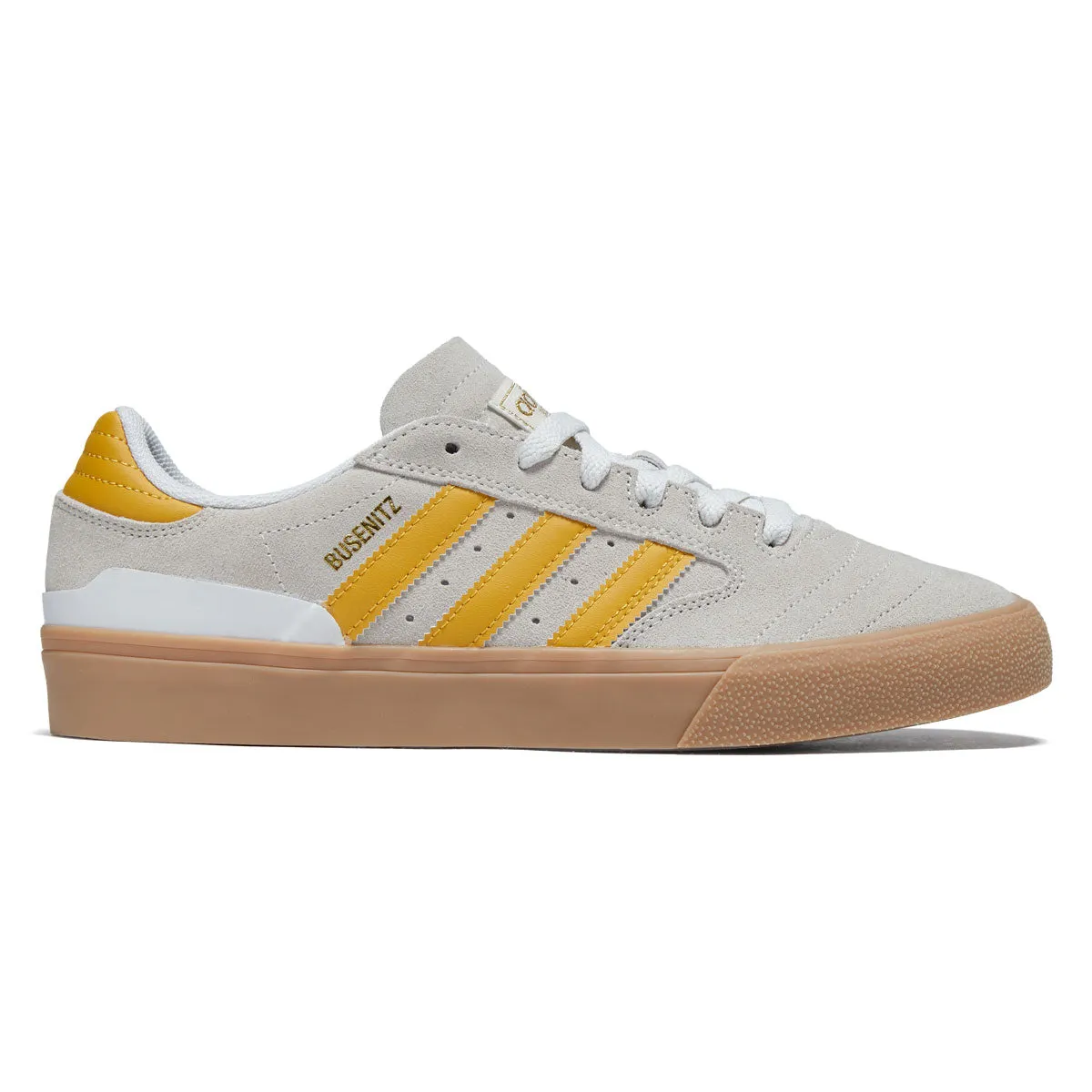 Adidas Busenitz Vulc II Shoes - Crystal White/Preloved Yellow/Gold Metallic Adaptive Style Reinforced Seams
