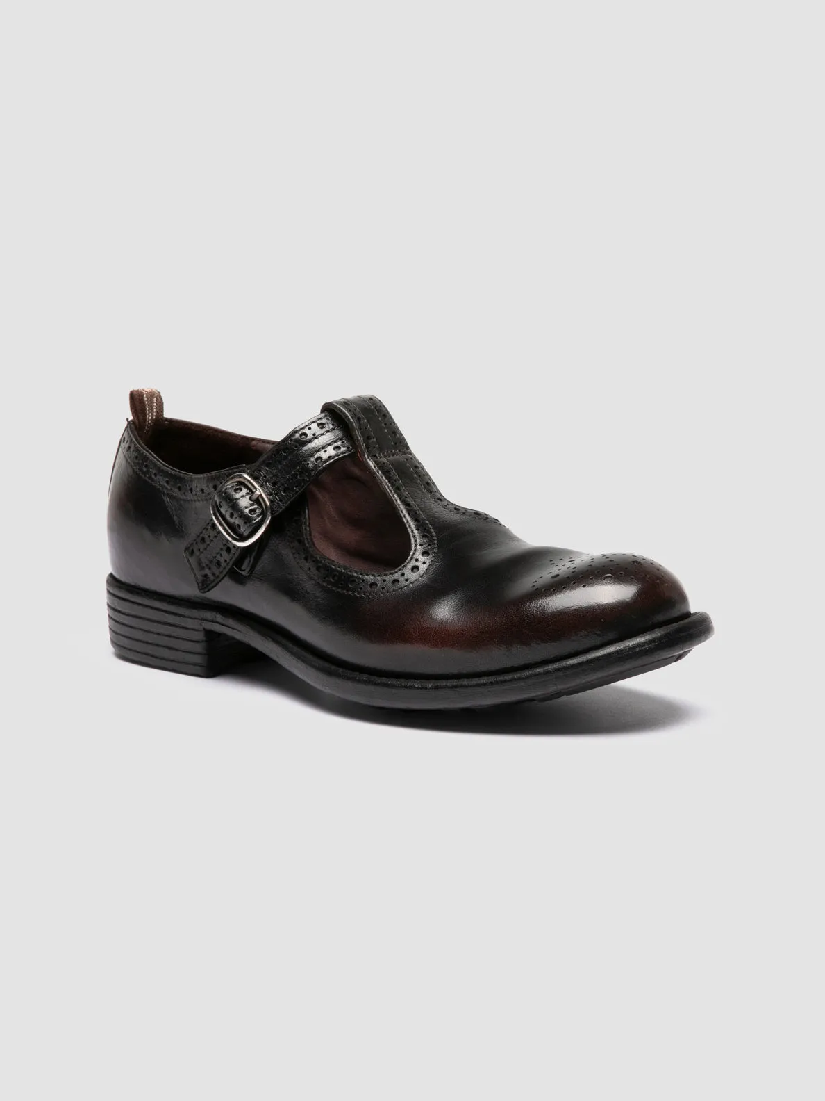 CALIXTE 071 - Burgundy Leather T-Bar Shoes Skin Soft
