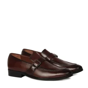 Single Monk Dark Brown Leather Apron Toe Buckle Strap Slip-On Shoe For Men By Brune & Bareskin Endless Shade
