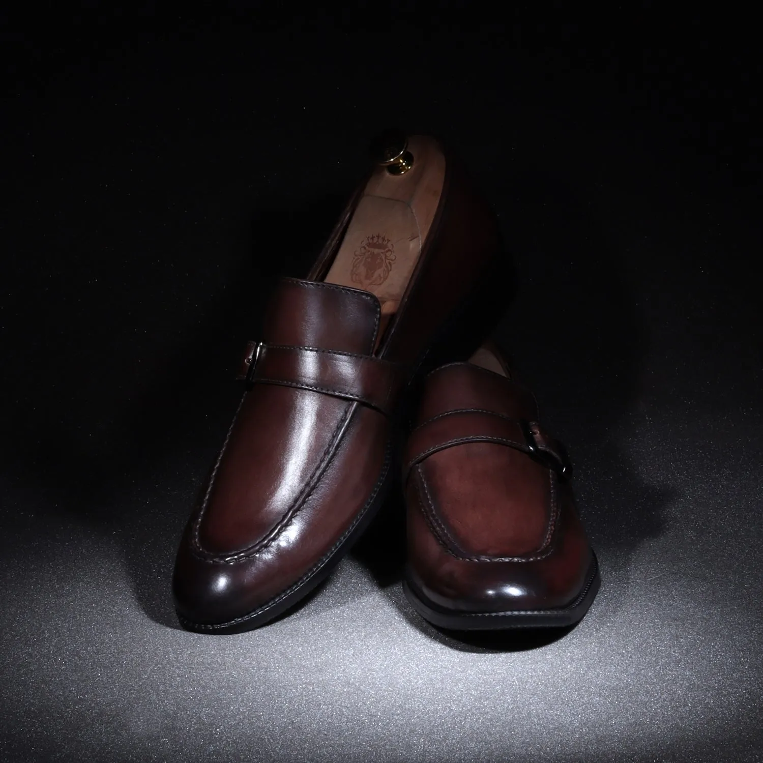 Single Monk Dark Brown Leather Apron Toe Buckle Strap Slip-On Shoe For Men By Brune & Bareskin True Wear