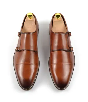 Double Monk Straps Cap toe - Brown Luxe Edge Anti Slip Sole