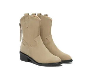 EVERAU? Women Boots Leather Zipper Pointed Toe Block Heel Lewis Mountain Trek