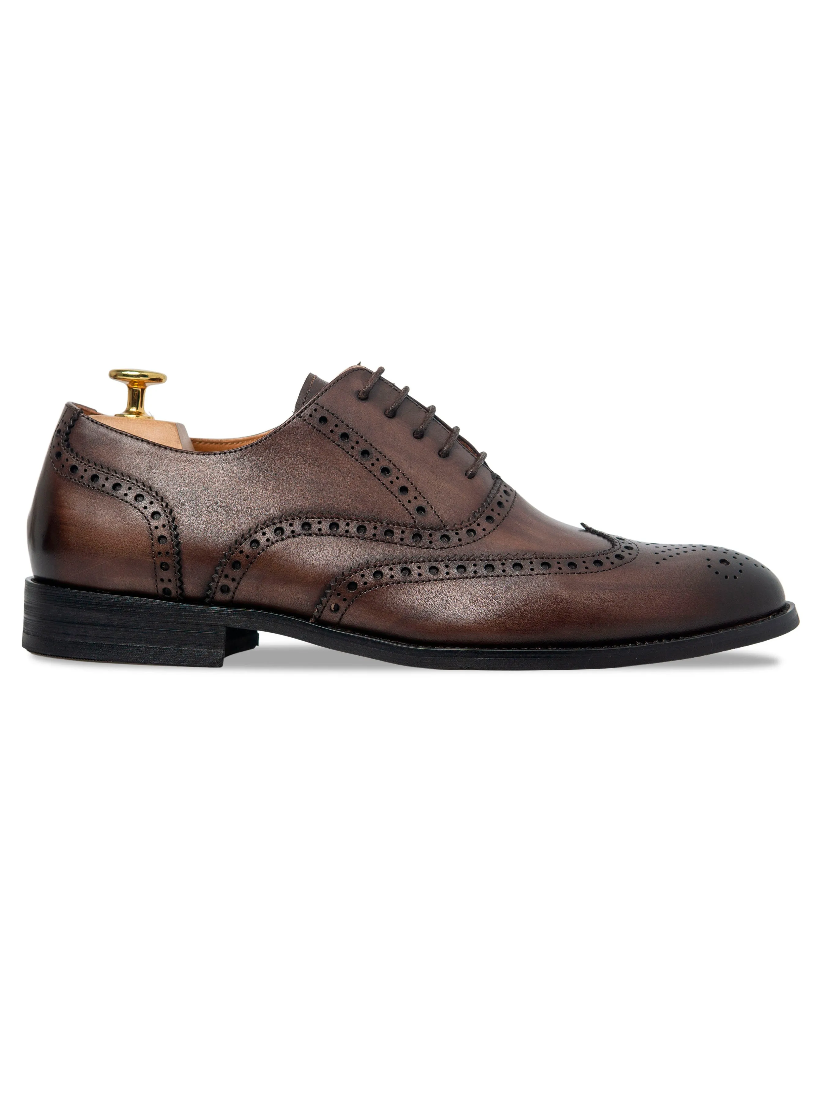 Classic Oxford Brogue Wingtip - Dark Brown Lace Up (Hand Painted Patina) Trendy Shoes Classic Style