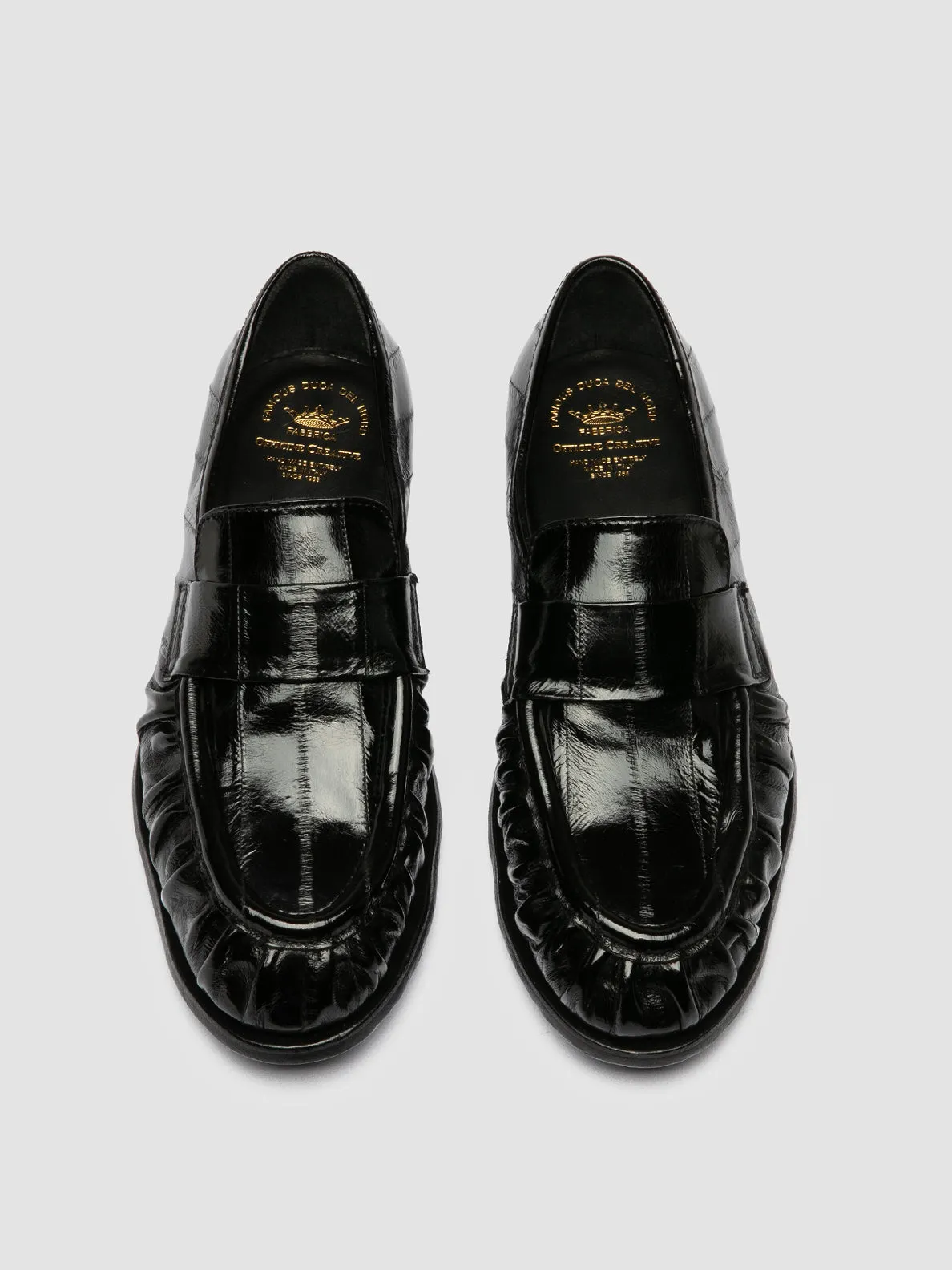 SOLITUDE 107 - Black Leather Penny Loafers Sole Clear