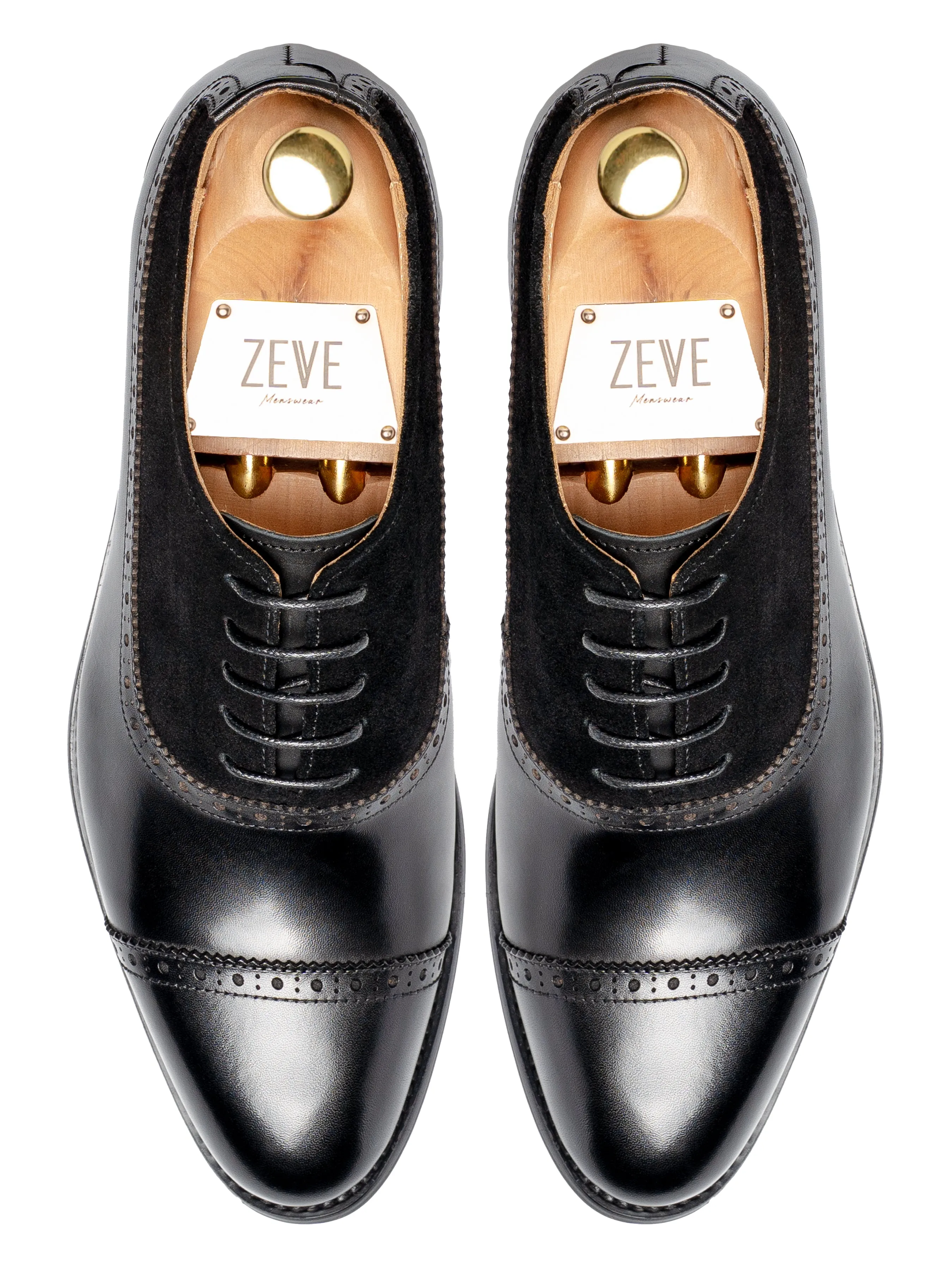 Superior Quality Versatile Design Cavallo Oxford Cap Toe - Solid Black & Suede Leather