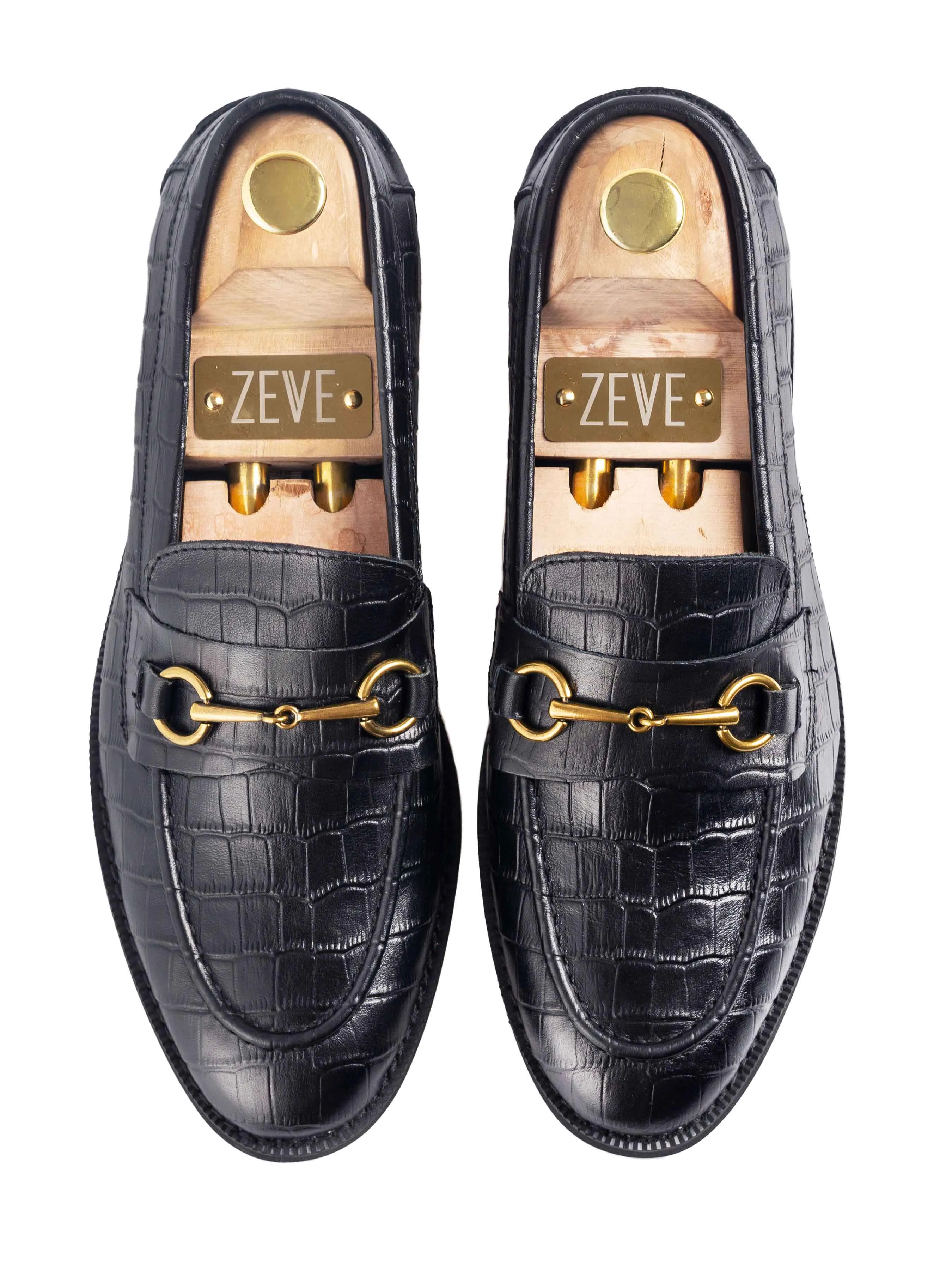 Light Motion Penny Loafer Horsebit Buckle - Black Croco Leather (Crepe Sole)